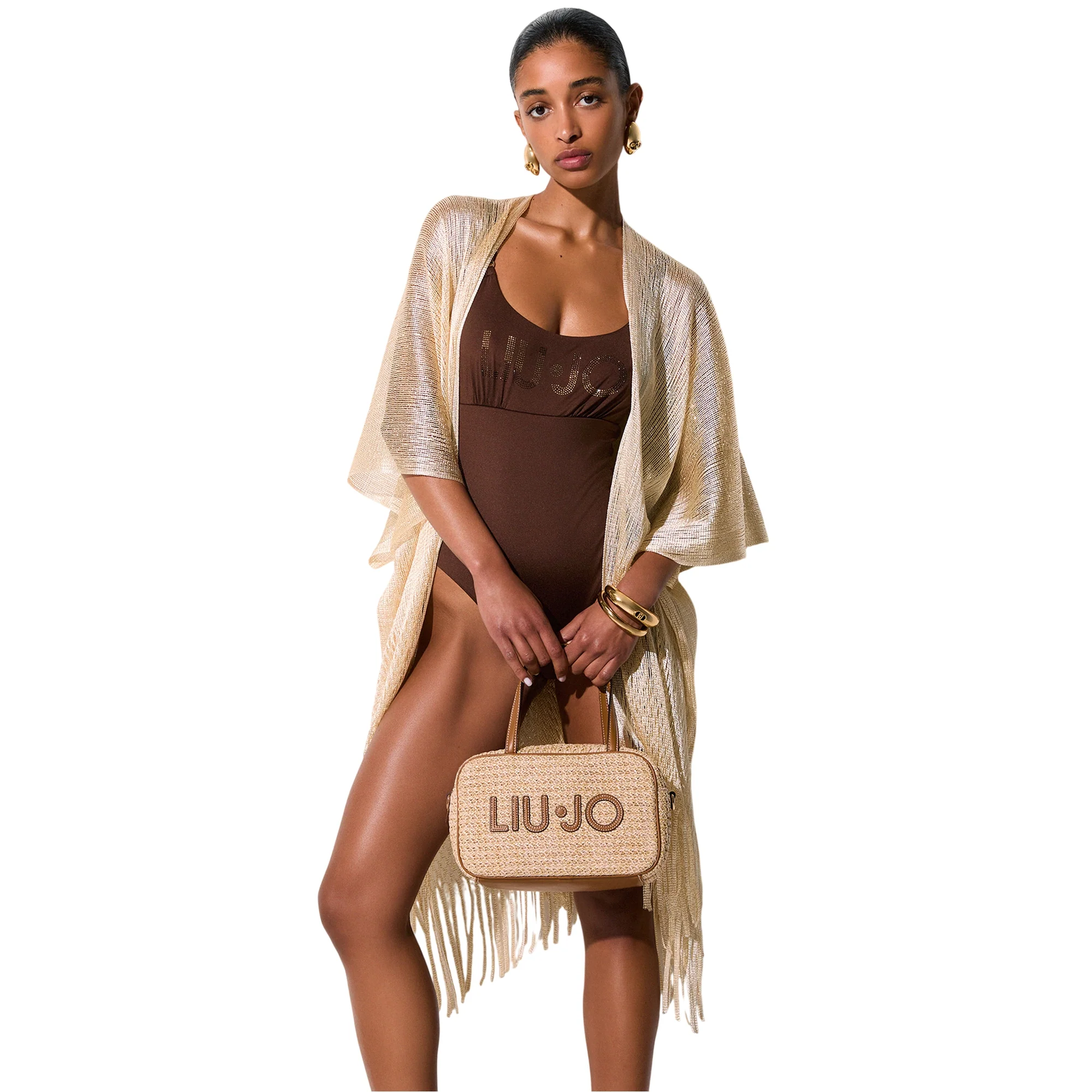 LIU JO Poncho in rete con frange in oro chiaro - Image 2