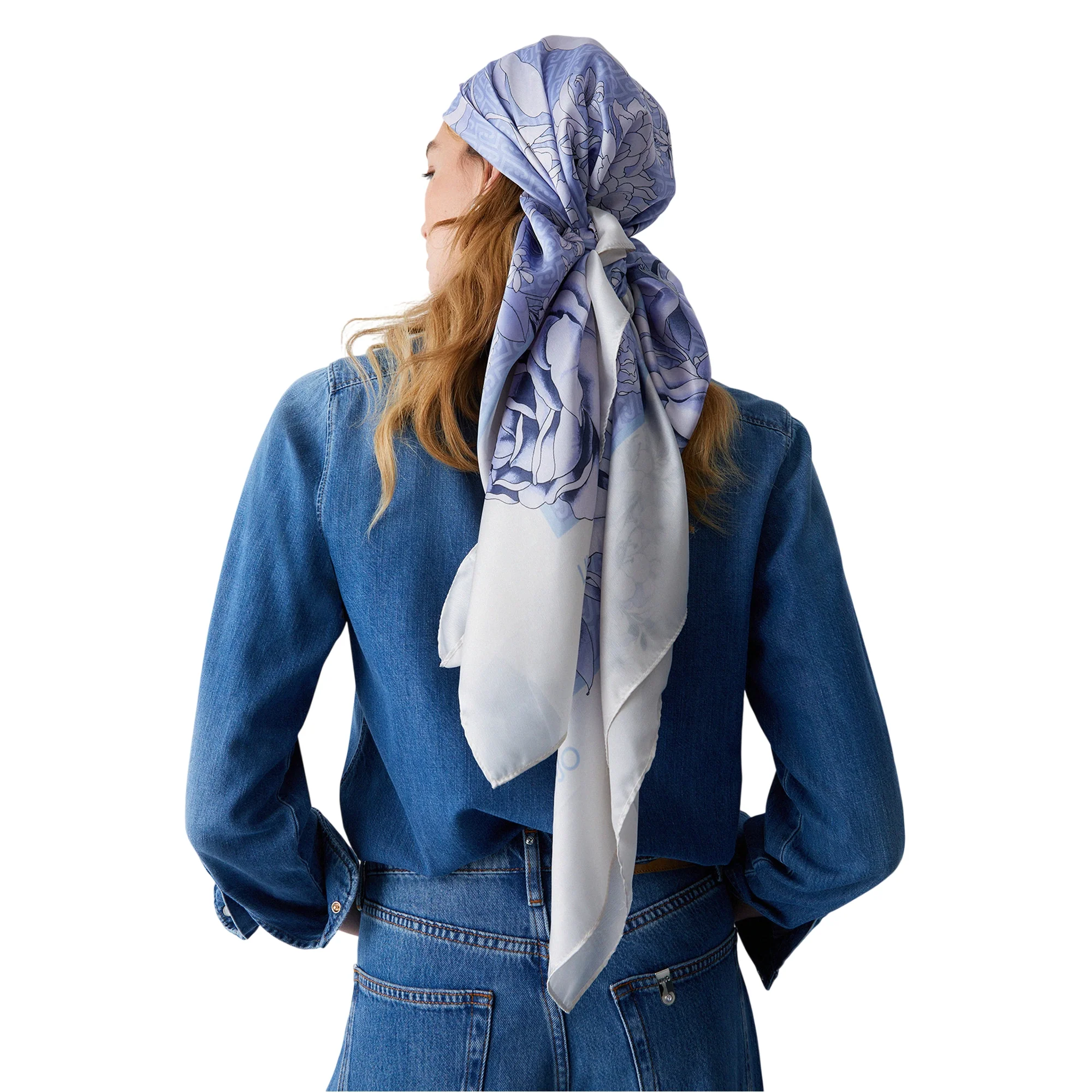 Foulard grande in tessuto a fiori azzurro - Image 2
