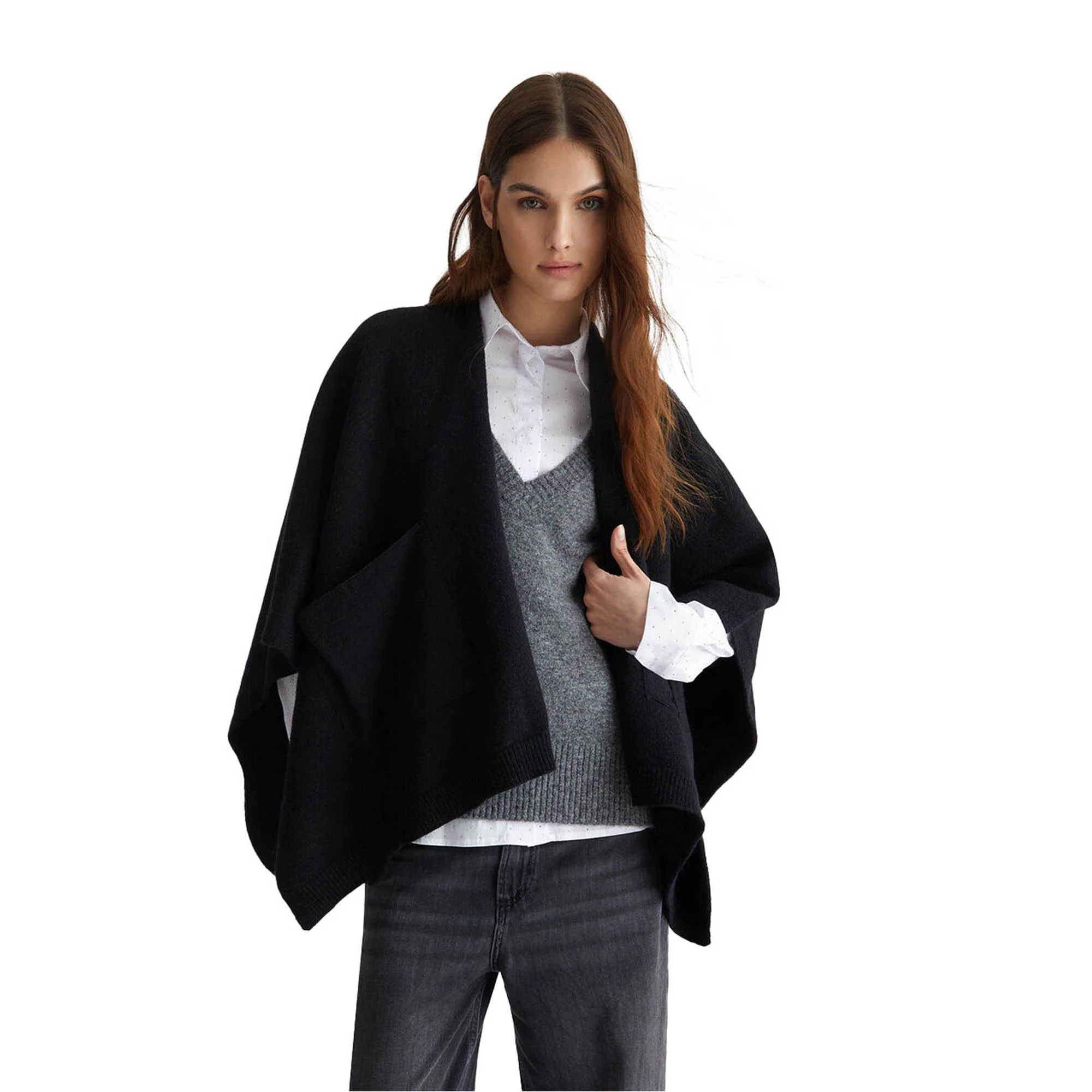 Poncho Donna in maglia Nero - Image 2