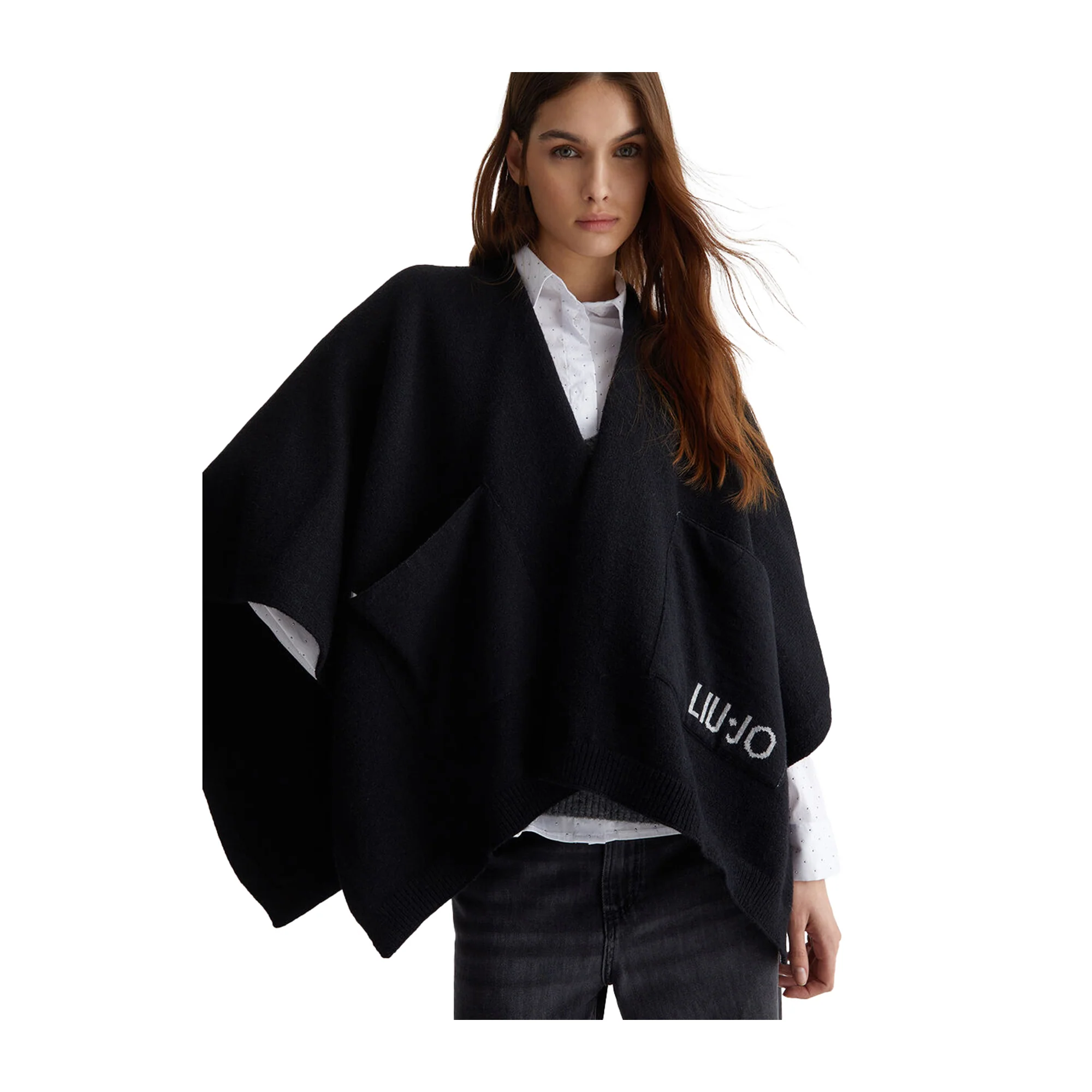 Poncho Donna in maglia Nero - Image 4