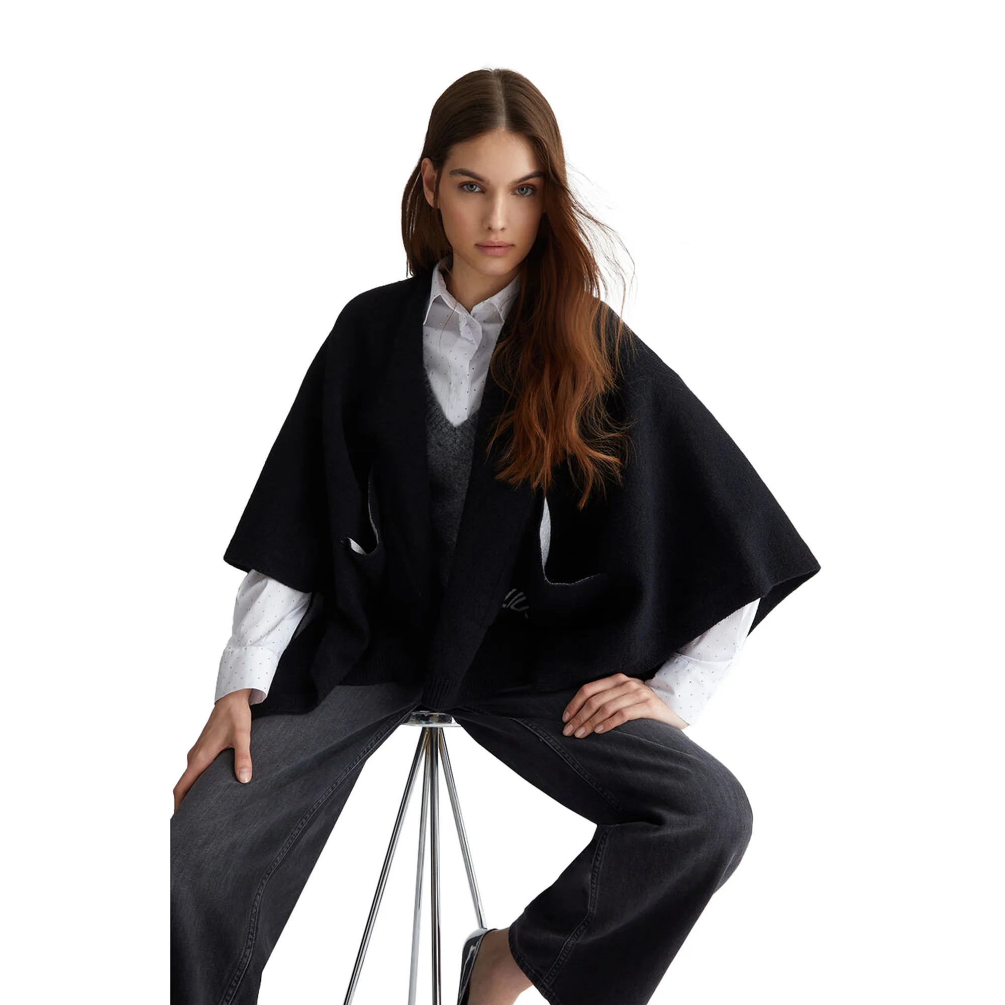 Poncho Donna in maglia Nero - Image 6