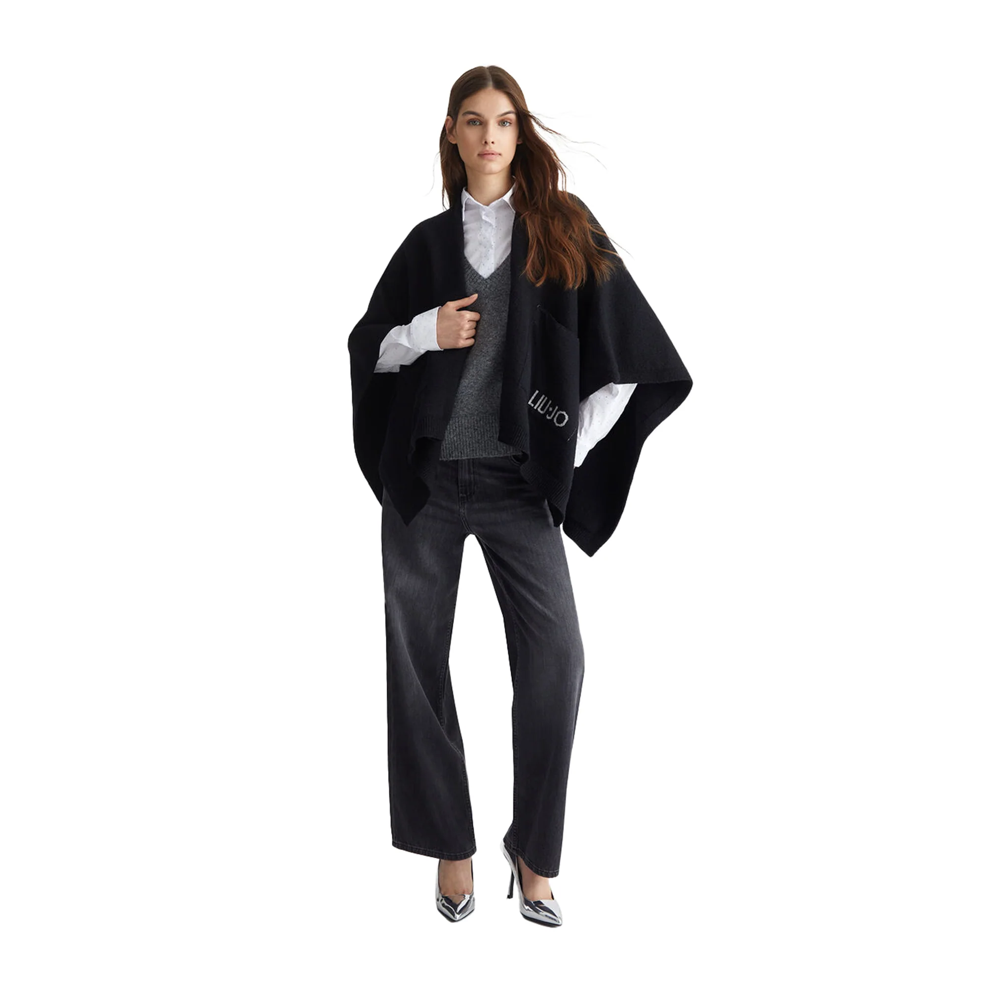 Poncho Donna in maglia Nero - Image 7