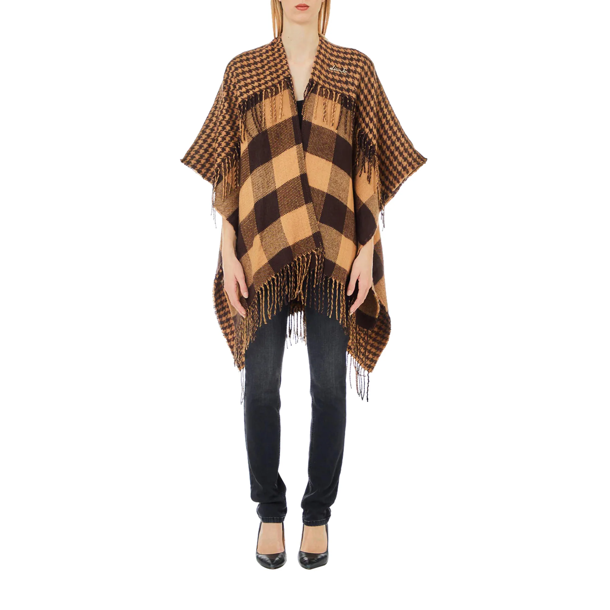 Poncho Donna con frange Marrone