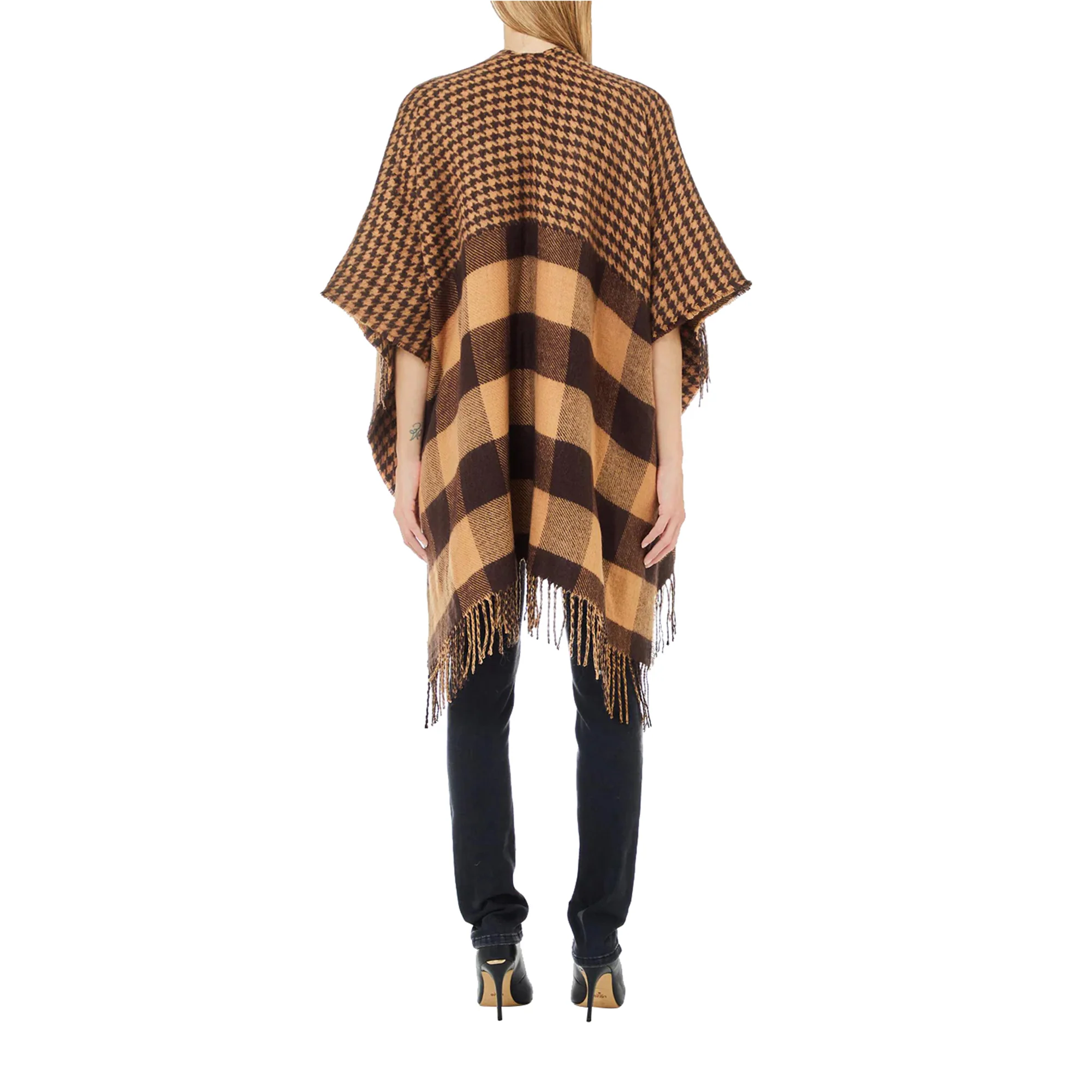 Poncho Donna con frange Marrone - Image 2