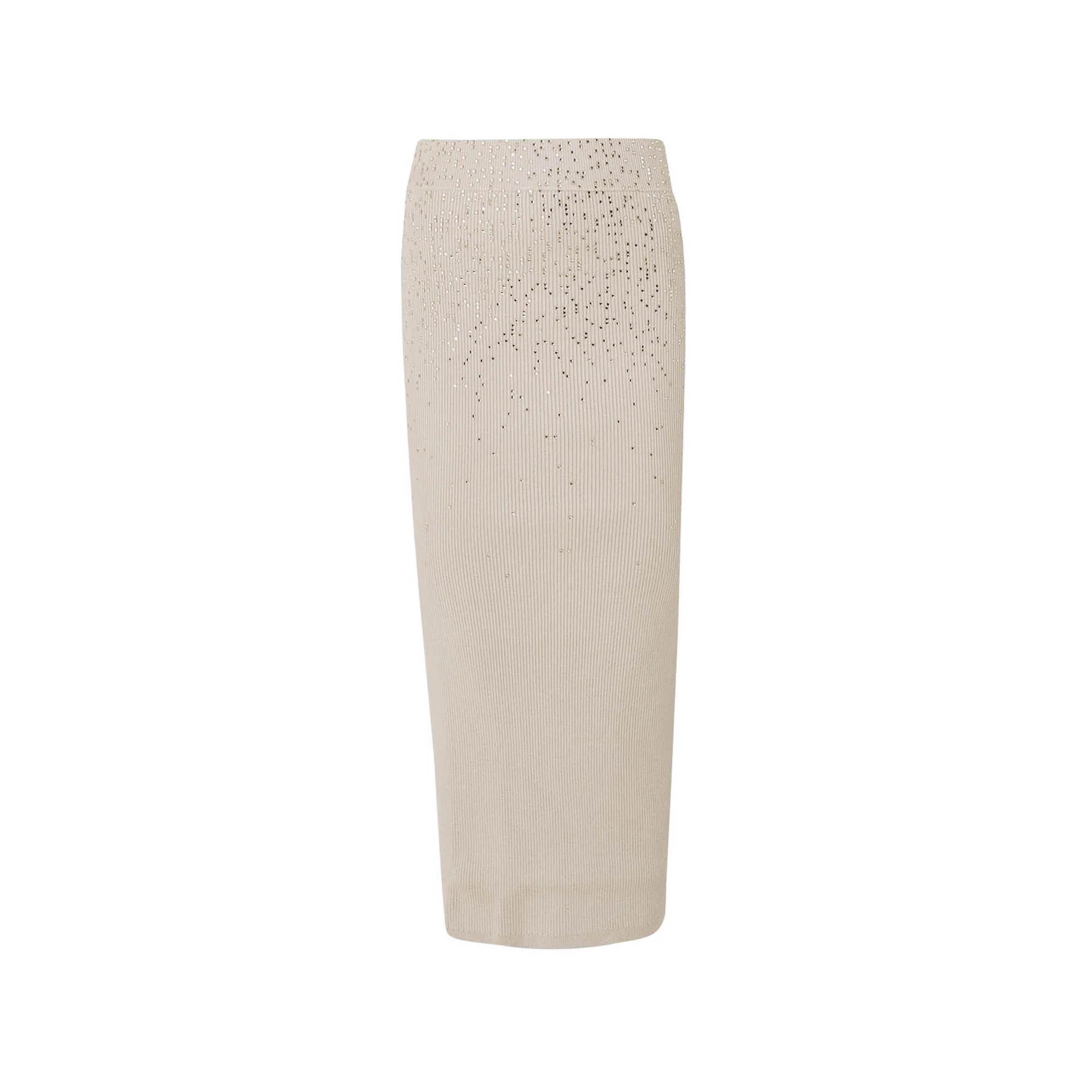 Gonna longuette con strass Beige