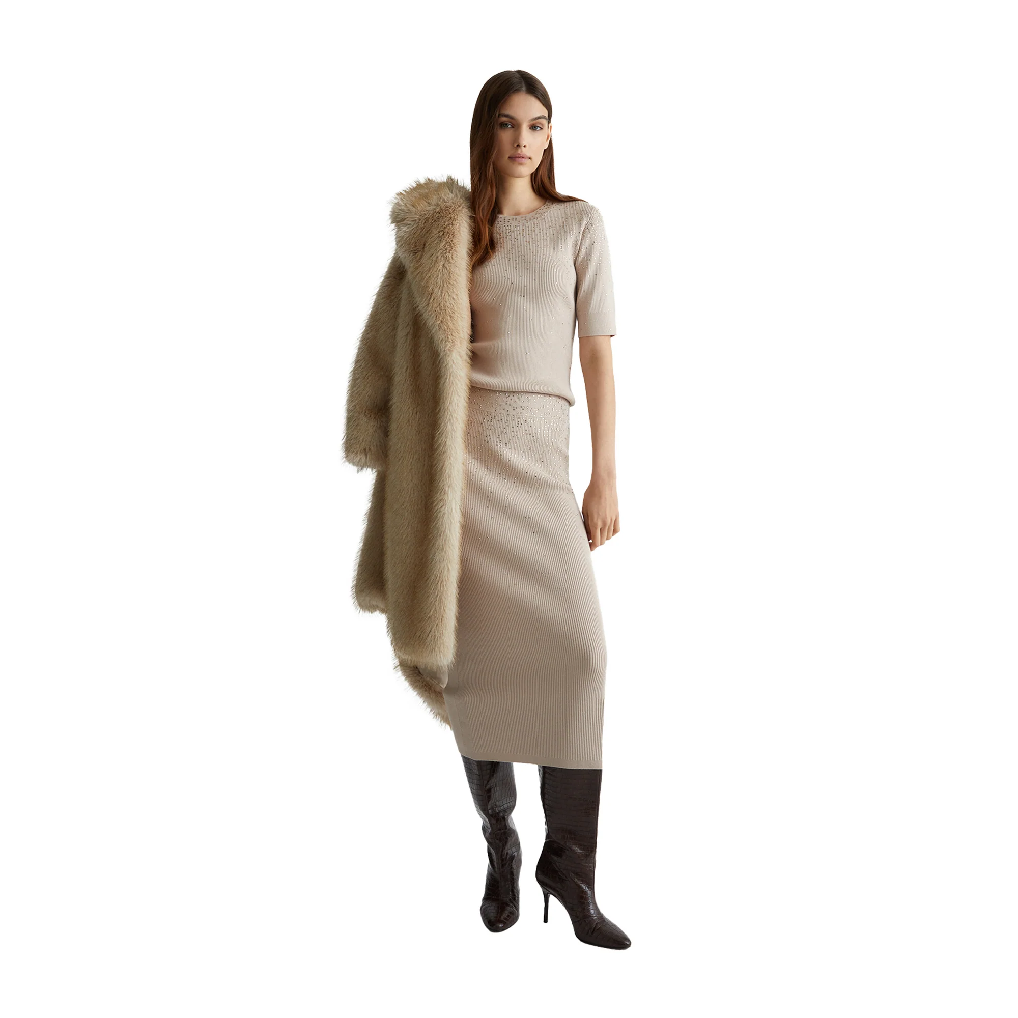Gonna longuette con strass Beige - Image 6