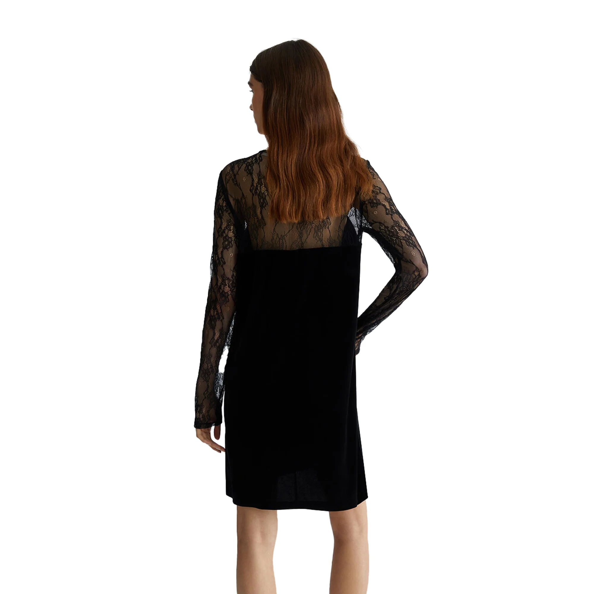 Abito corto Donna in pizzo e velluto Nero - Image 4