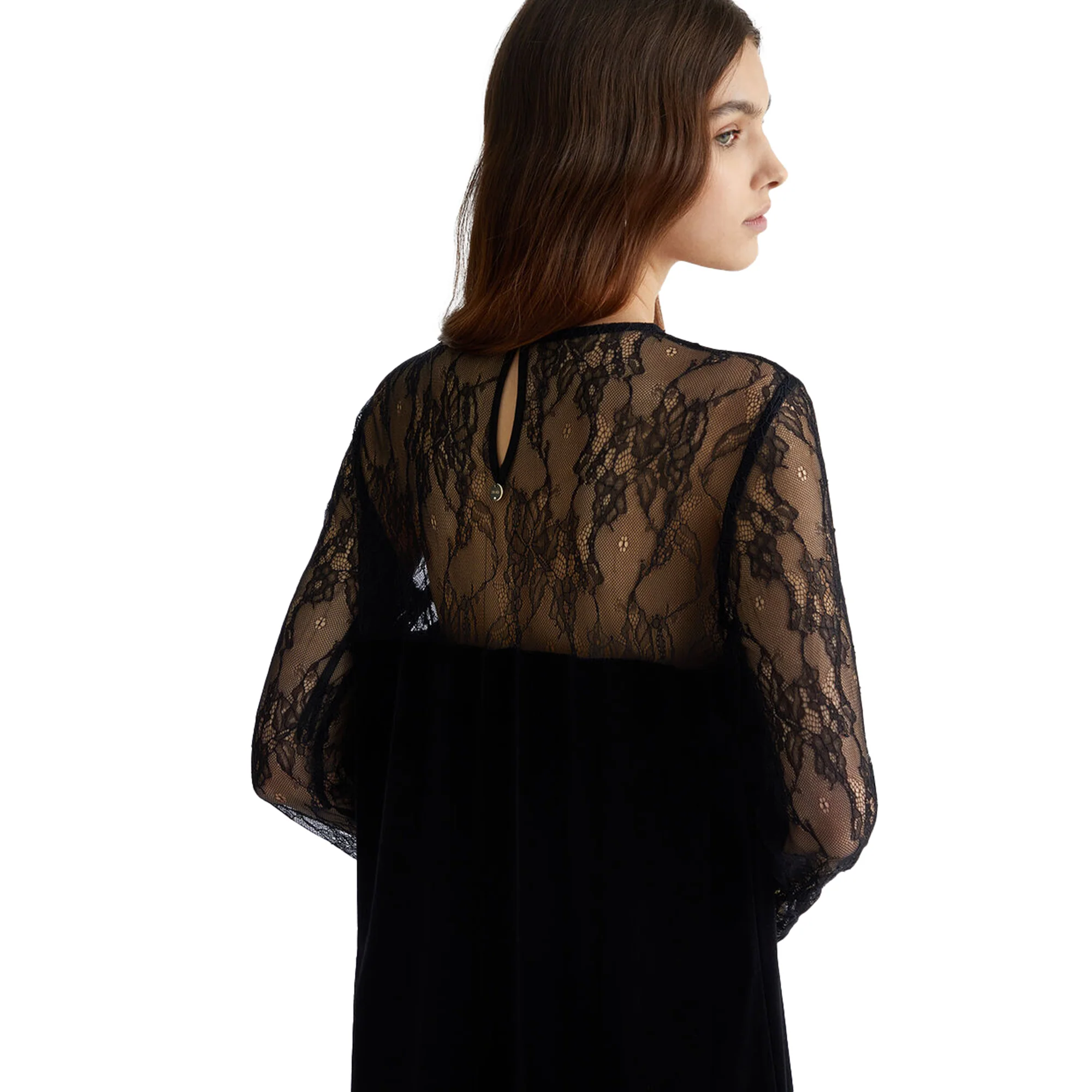 Abito corto Donna in pizzo e velluto Nero - Image 6