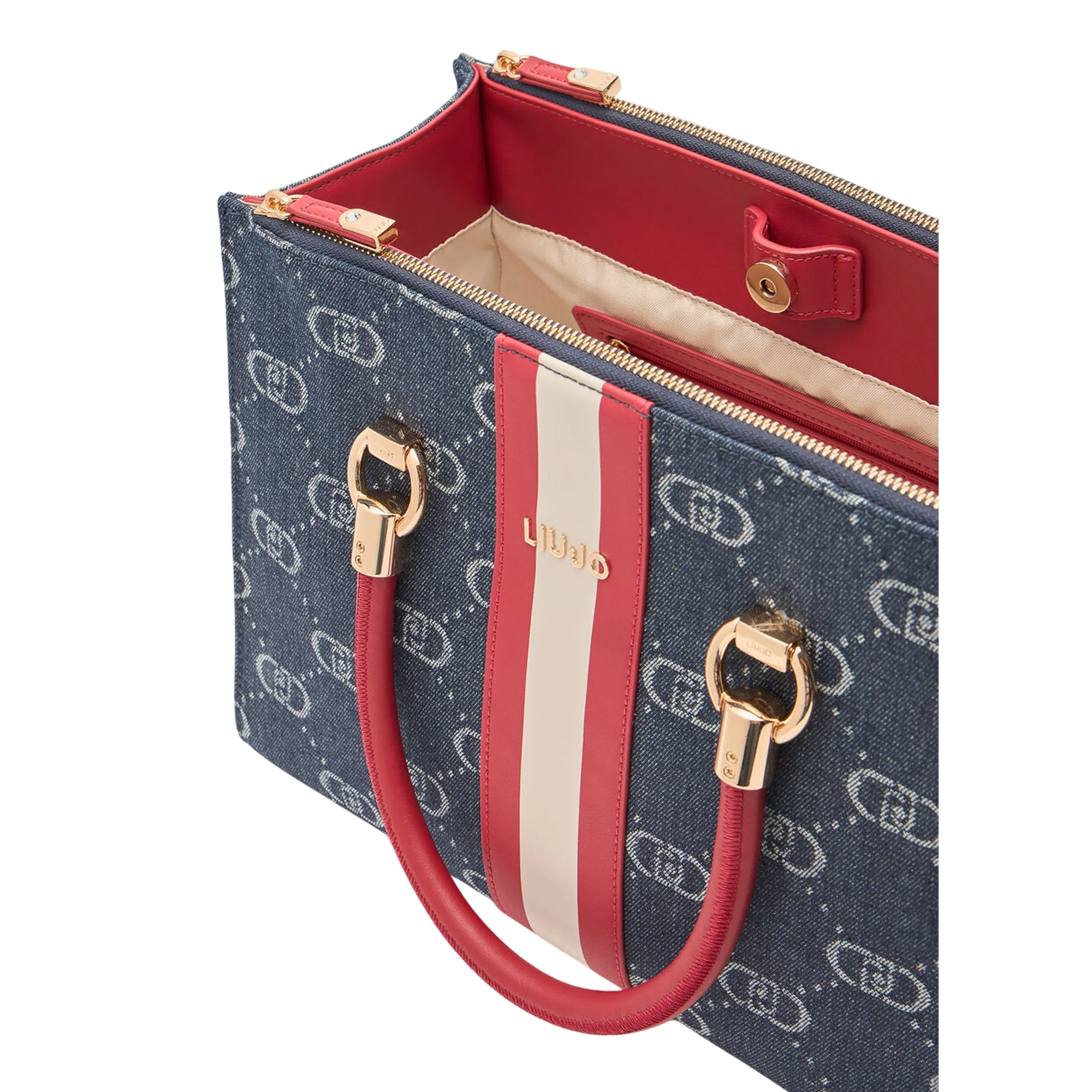 Borsa satchel media in denim jacquard - Image 3