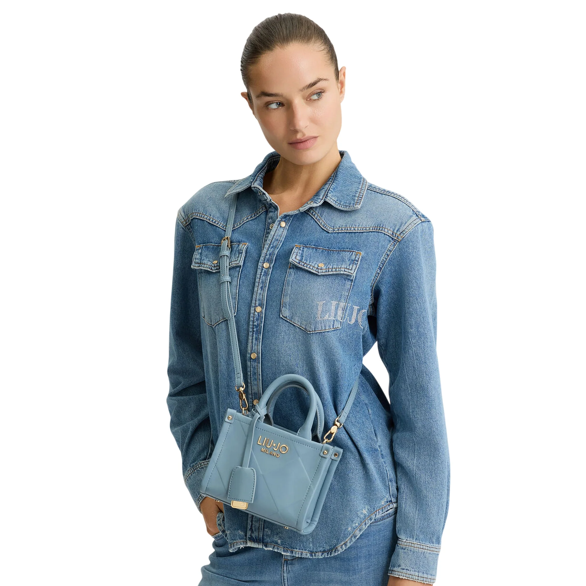 Mini Borsa donna con rombi a rilievo Celeste - Image 3