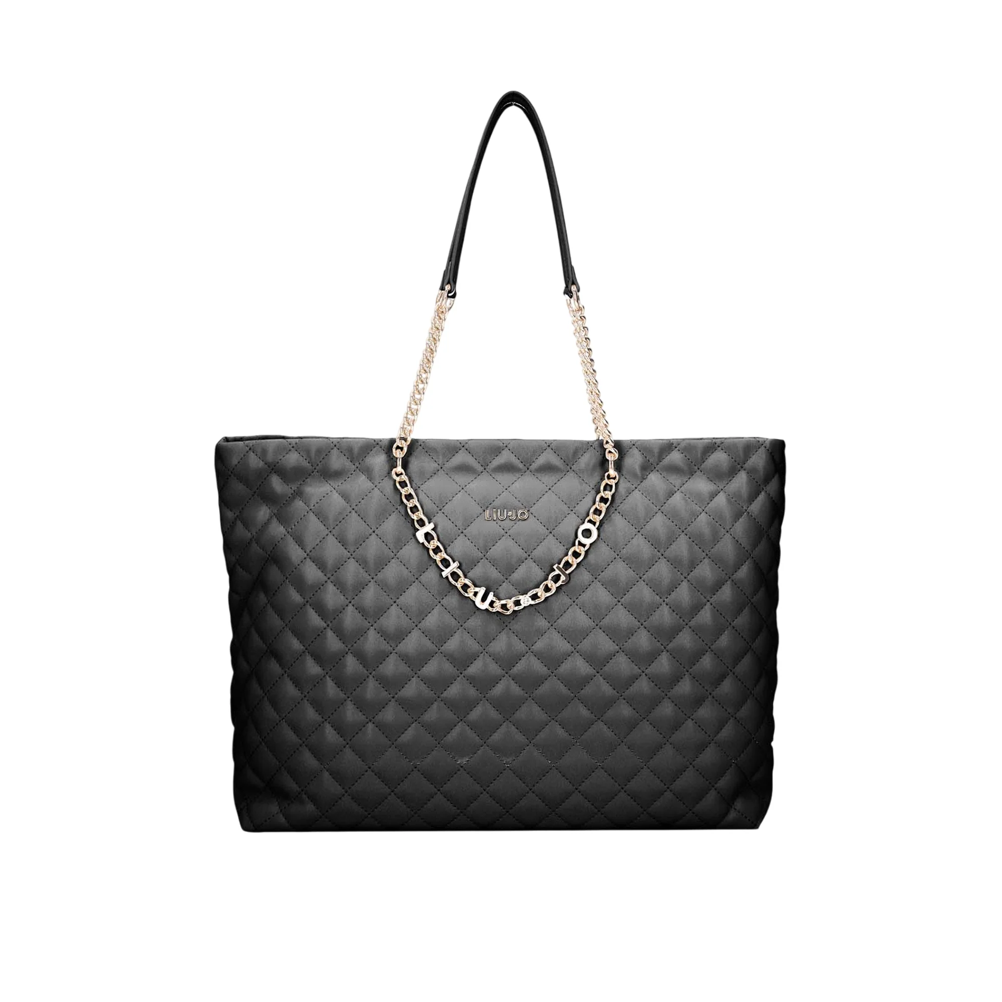 Borsa a spalla nera da donna con catena logata