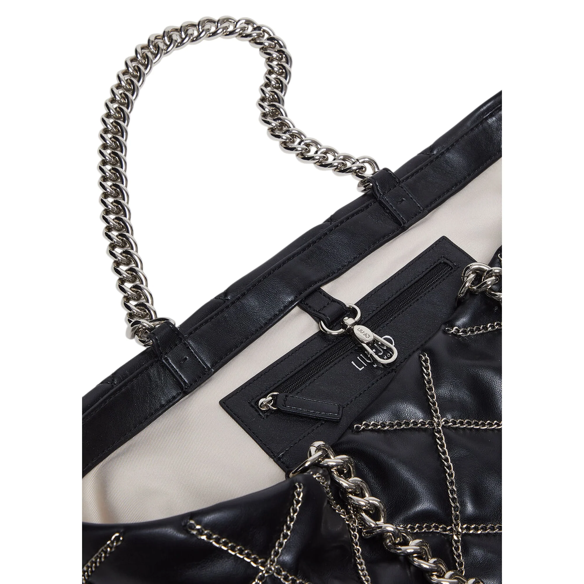 Tote bag grande LaPuffy con catene Nero - Image 3