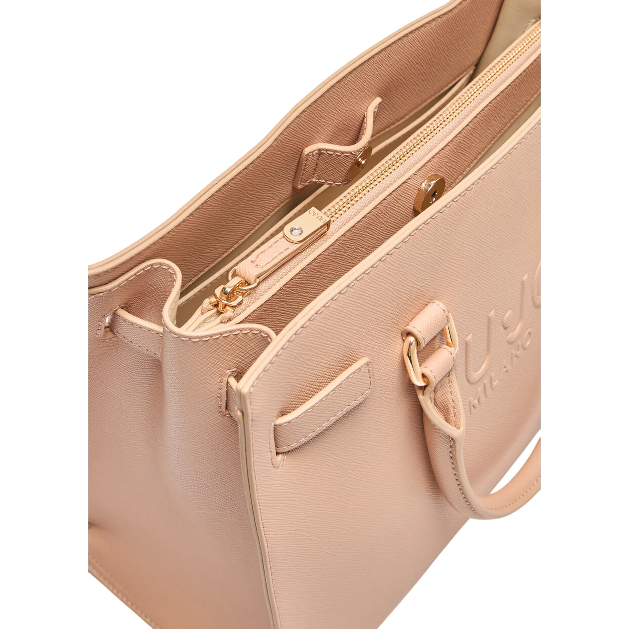 Borsa Shopping tinta unita rosa con logo - Image 3
