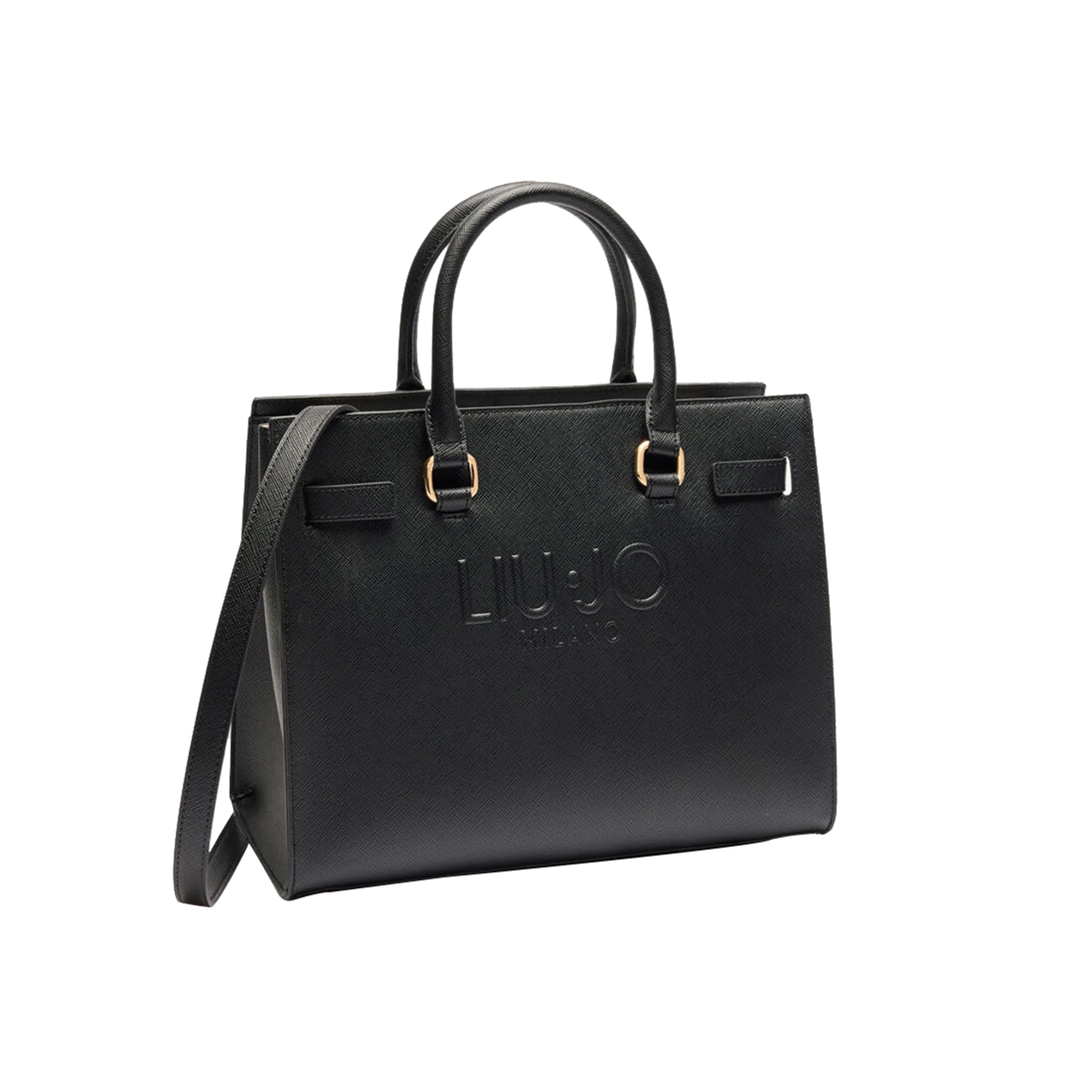 Borsa Shopping tinta unita nera con logo - Image 2