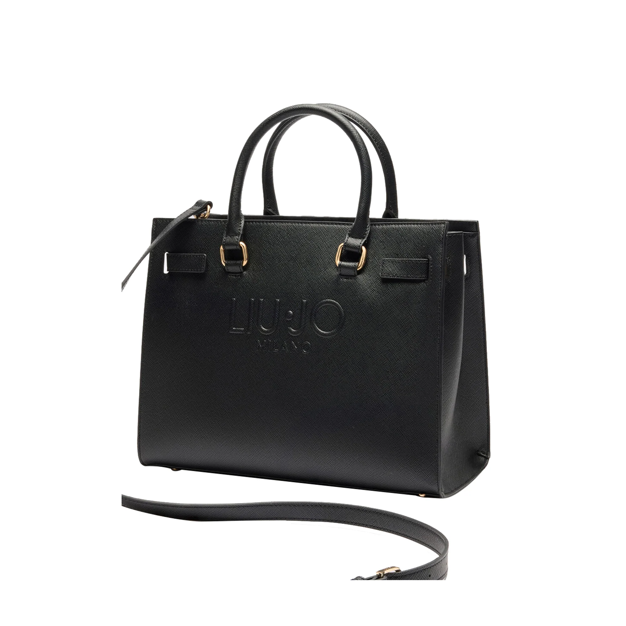 Borsa Shopping tinta unita nera con logo - Image 4
