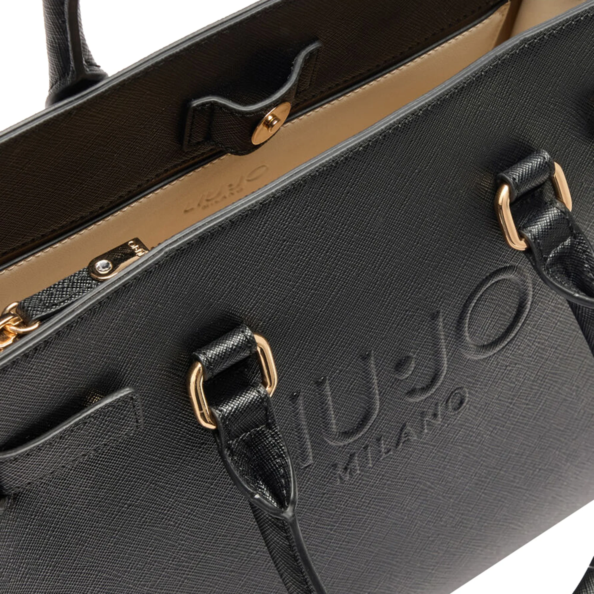Borsa Shopping tinta unita nera con logo - Image 6