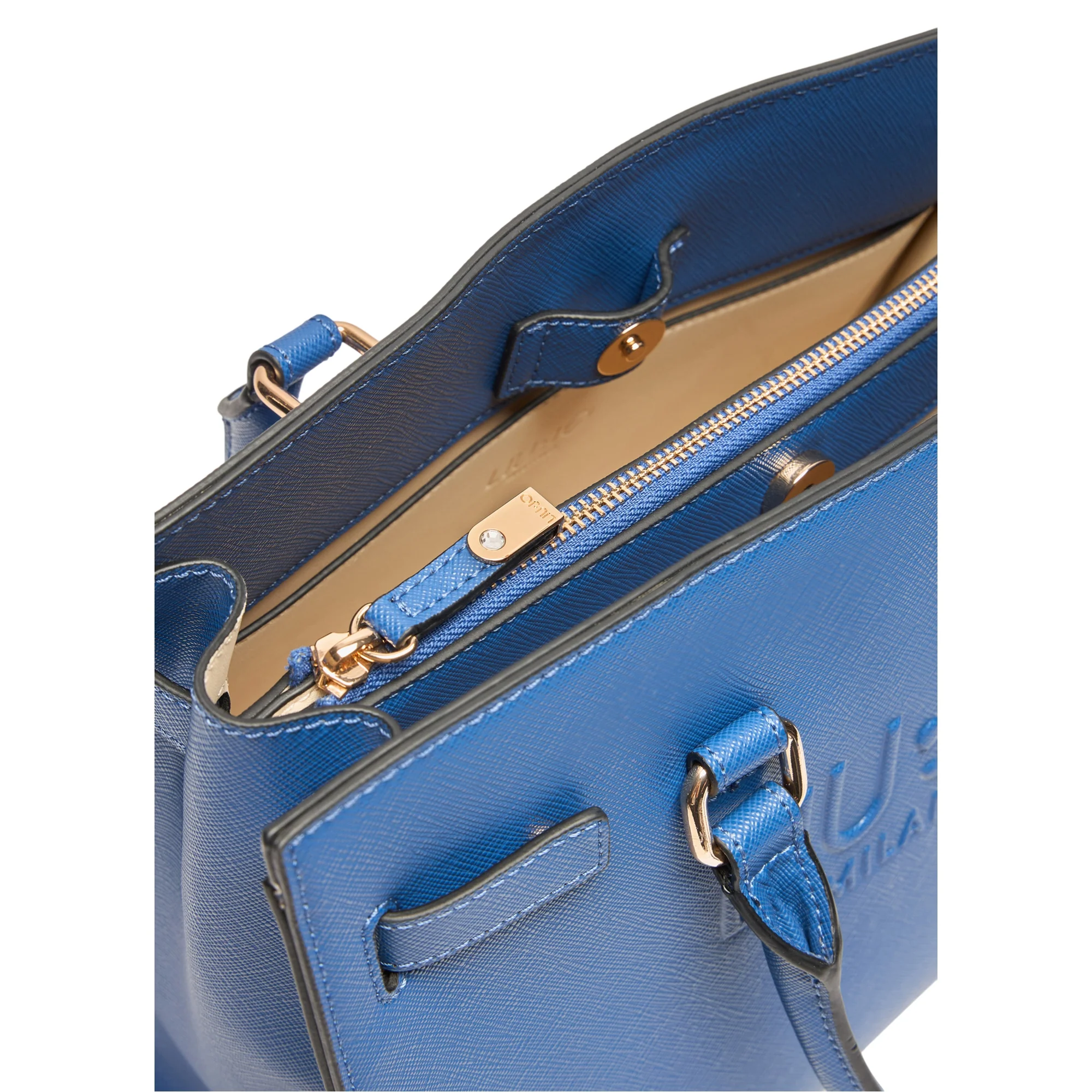 Borsa Shopping tinta unita blu con logo - Image 3