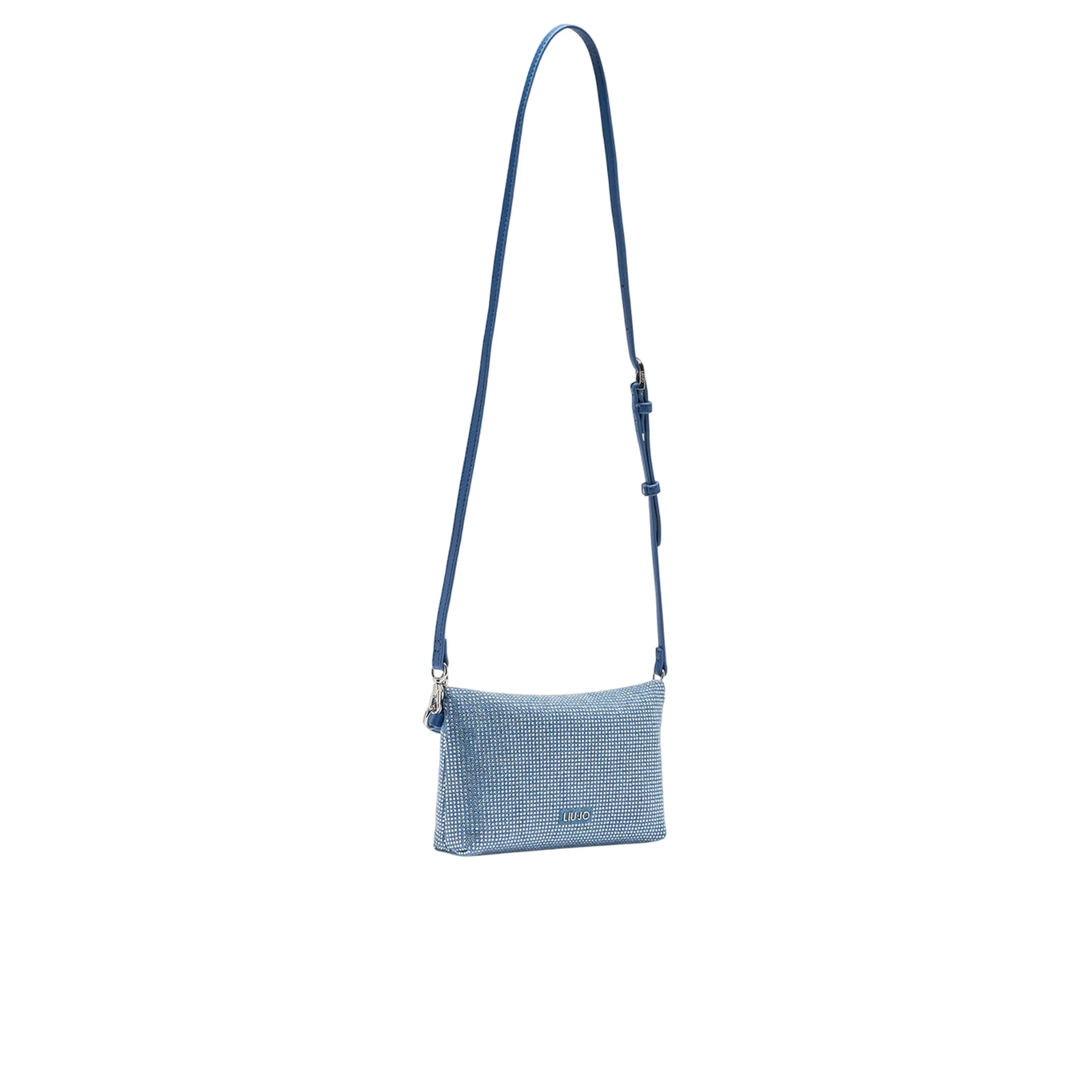 Borsa a spalla piccola azzurra con strass e catena - Image 2