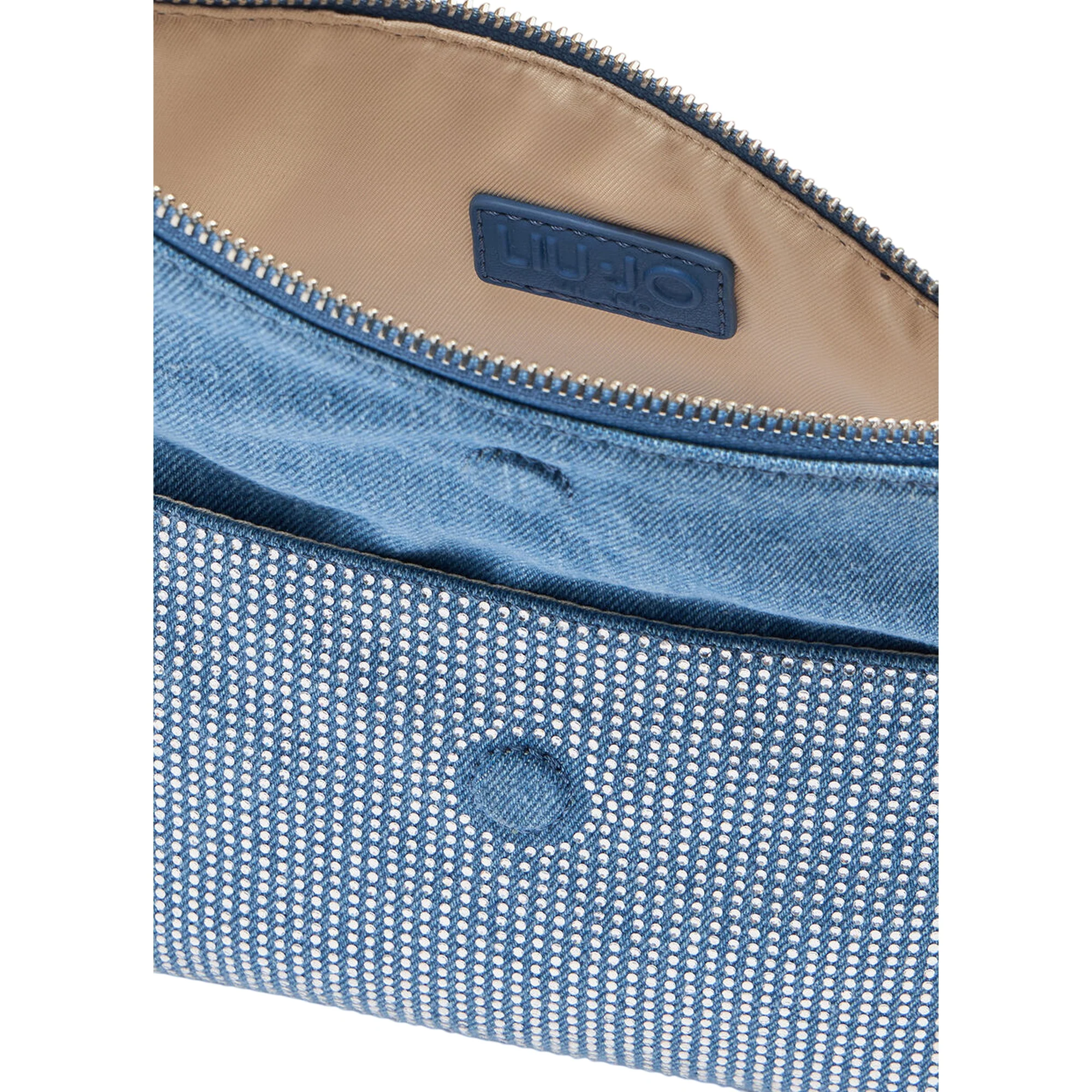 Borsa a spalla piccola azzurra con strass e catena - Image 3