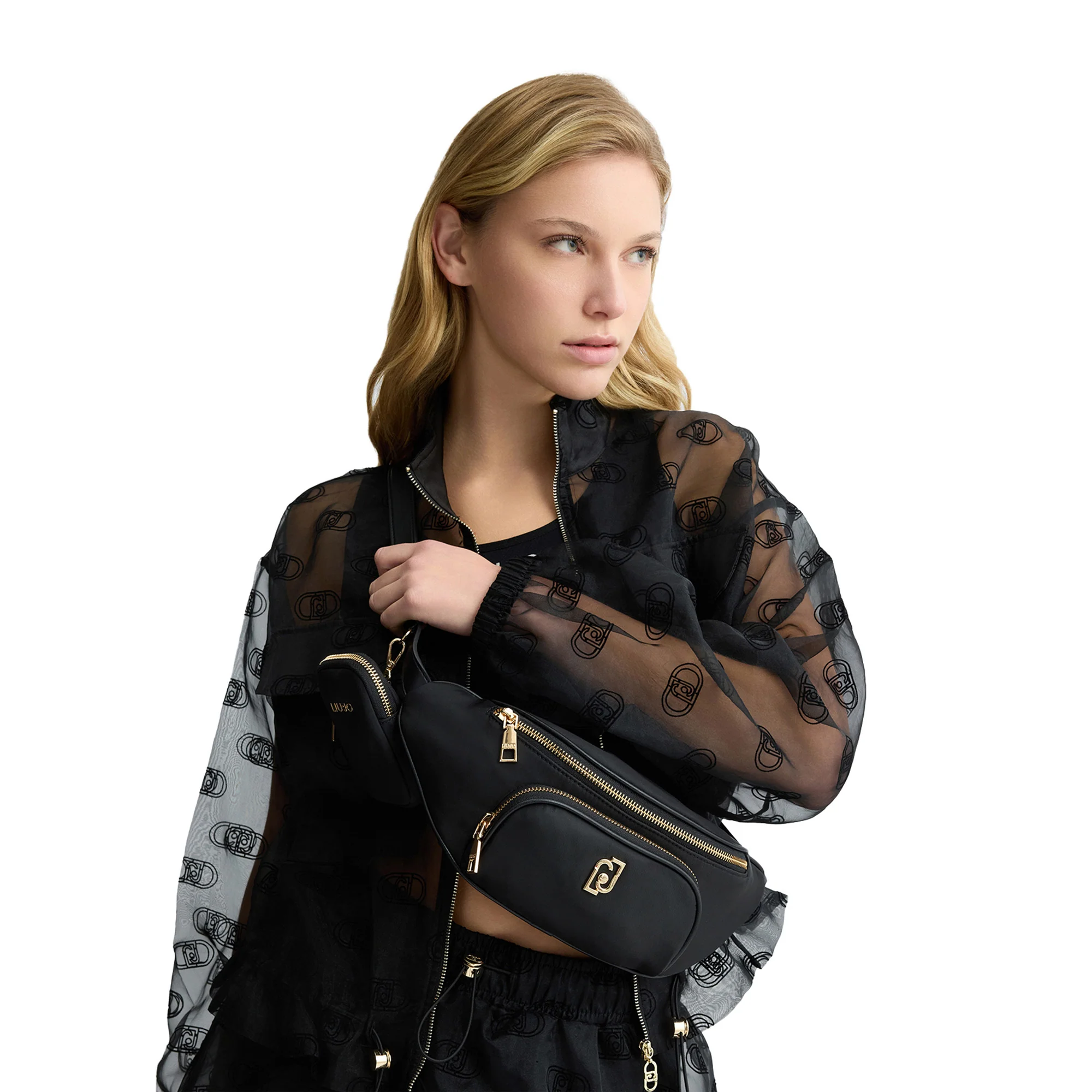 Marsupio Donna in nylon nero con charm - Image 4