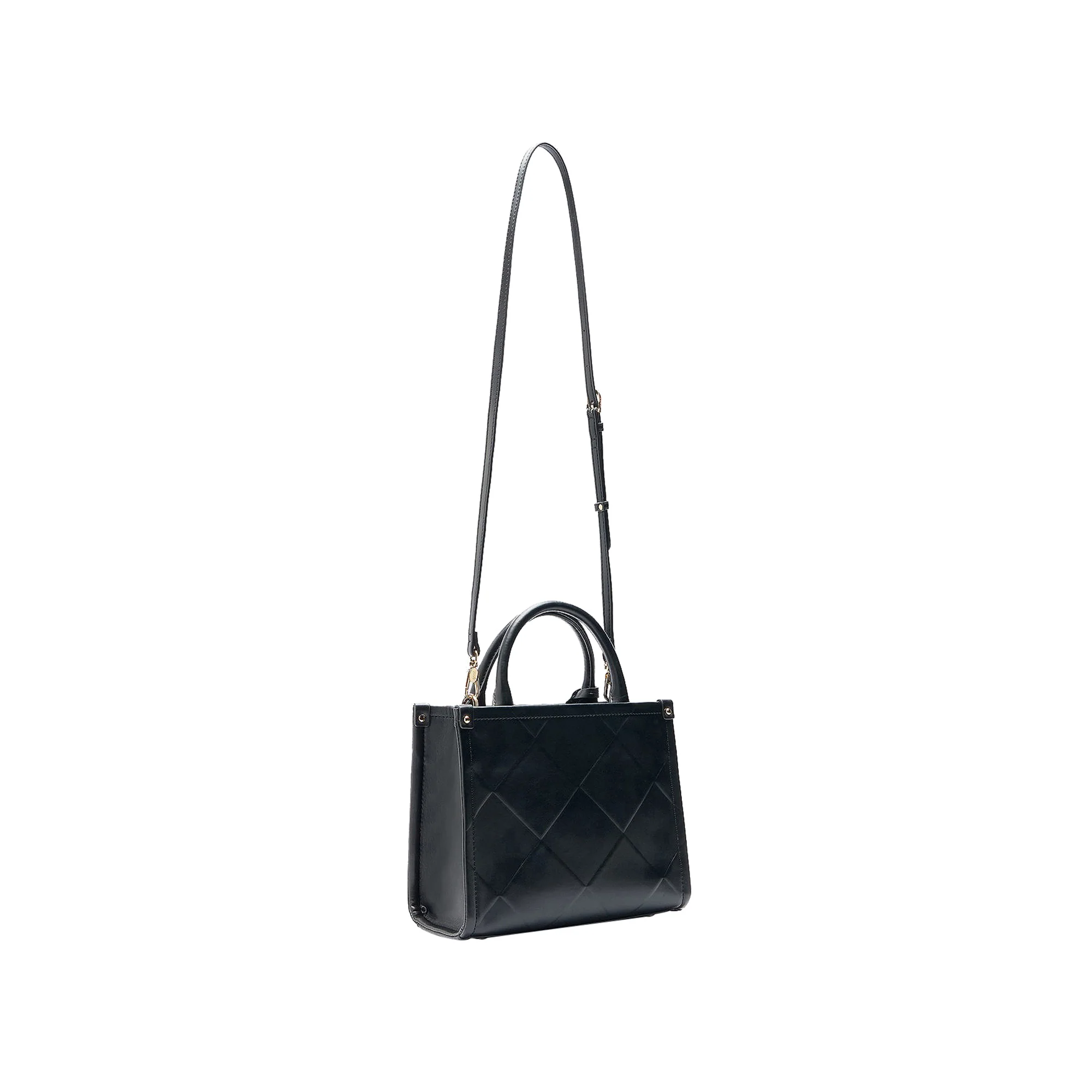 Borsa a mano nera con motivo rombi in rilievo - Image 2