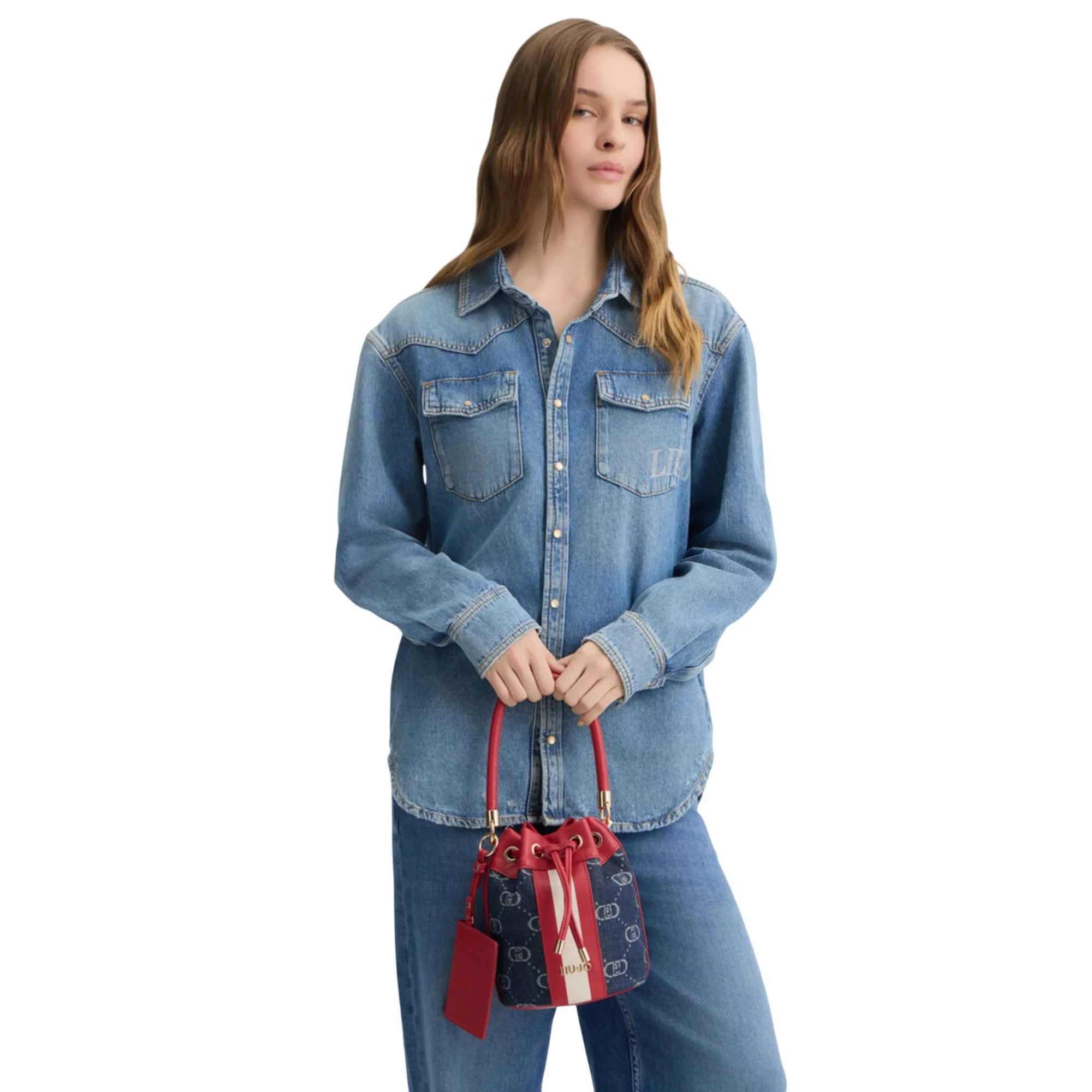 Borsa a secchiello Denim con pochette - Image 4