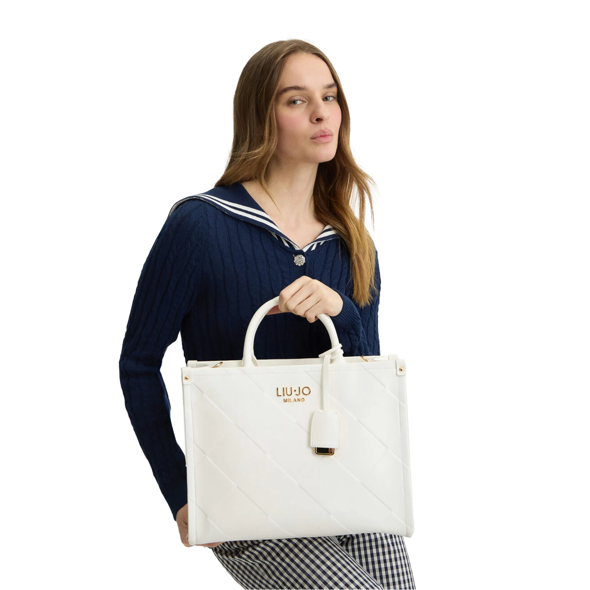 Borsa Donna shopper a rombi in rilievo Bianco - Image 5