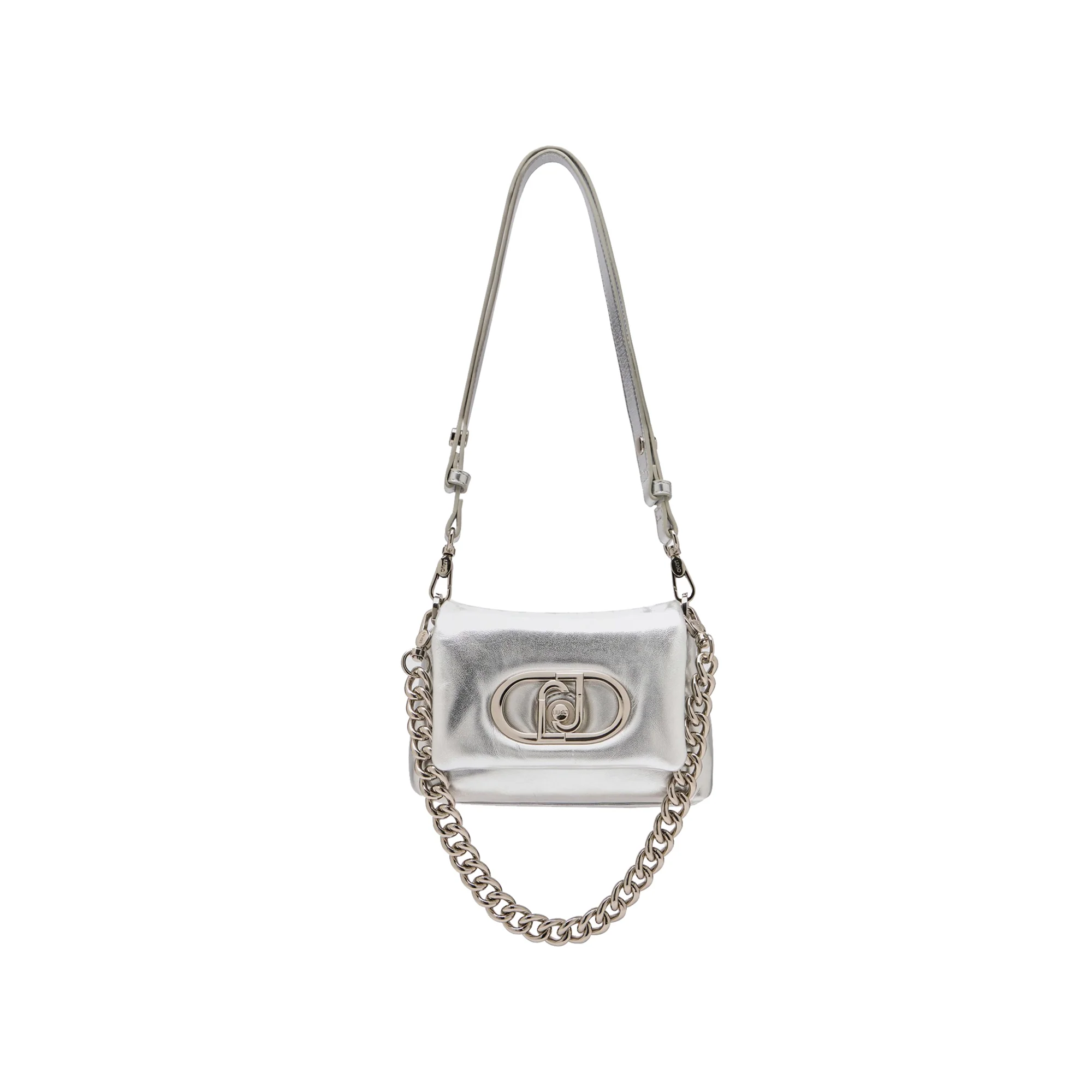 Borsa a spalla piccola LaPuffy laminata argento