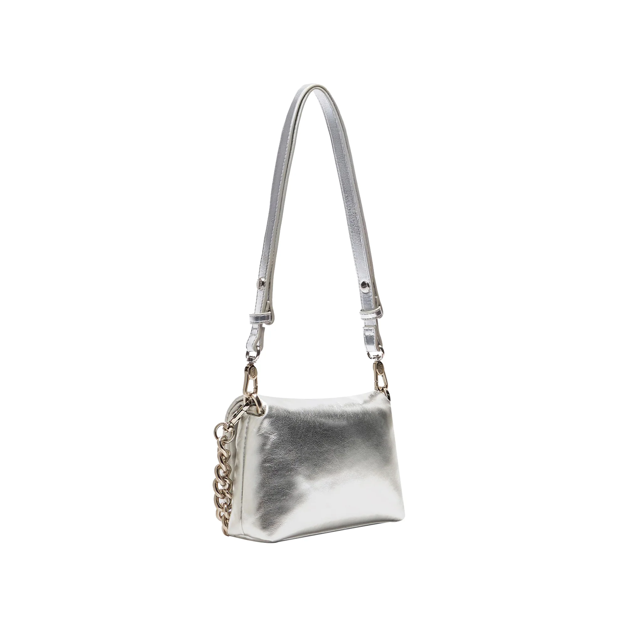 Borsa a spalla piccola LaPuffy laminata argento - Image 2