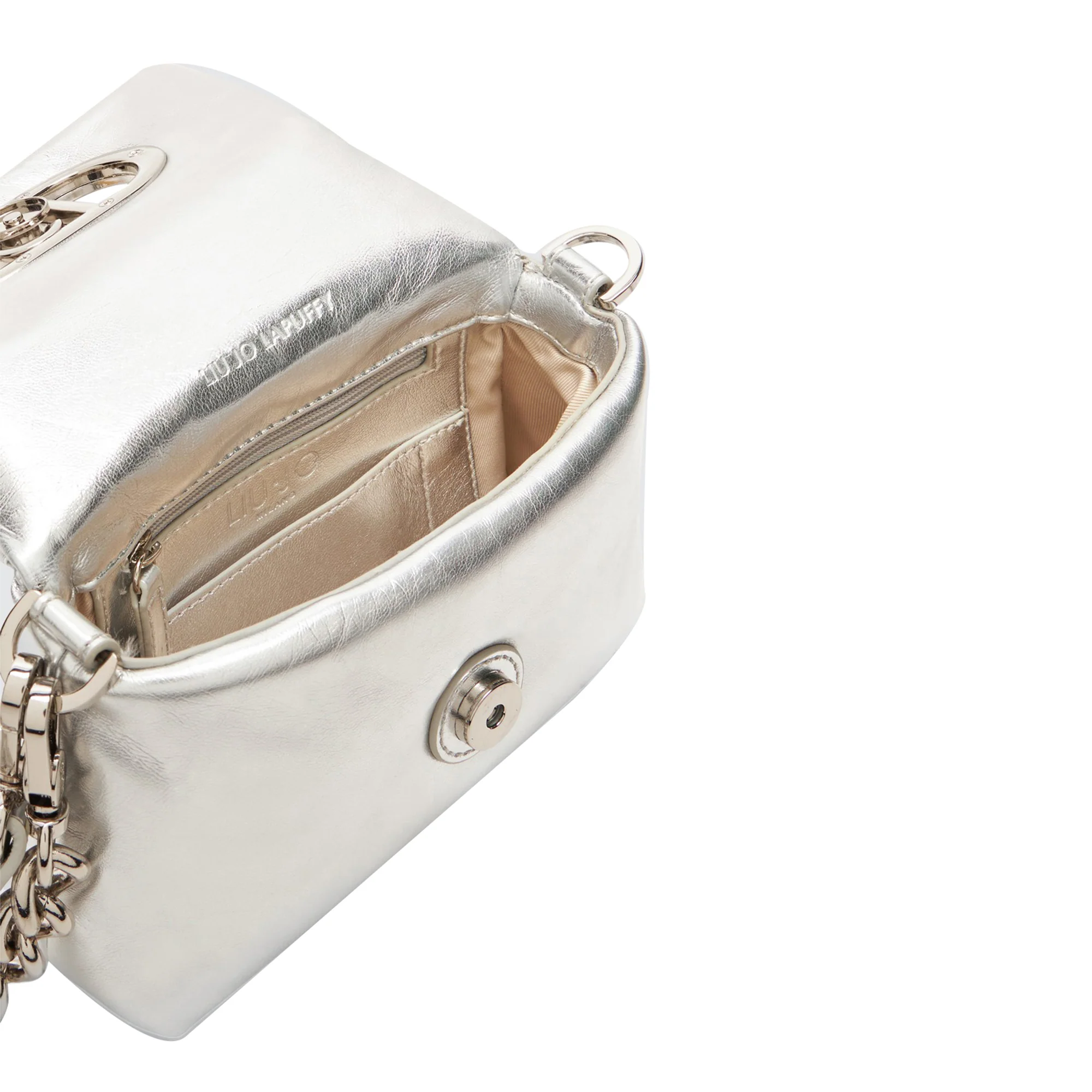 Borsa a spalla piccola LaPuffy laminata argento - Image 4