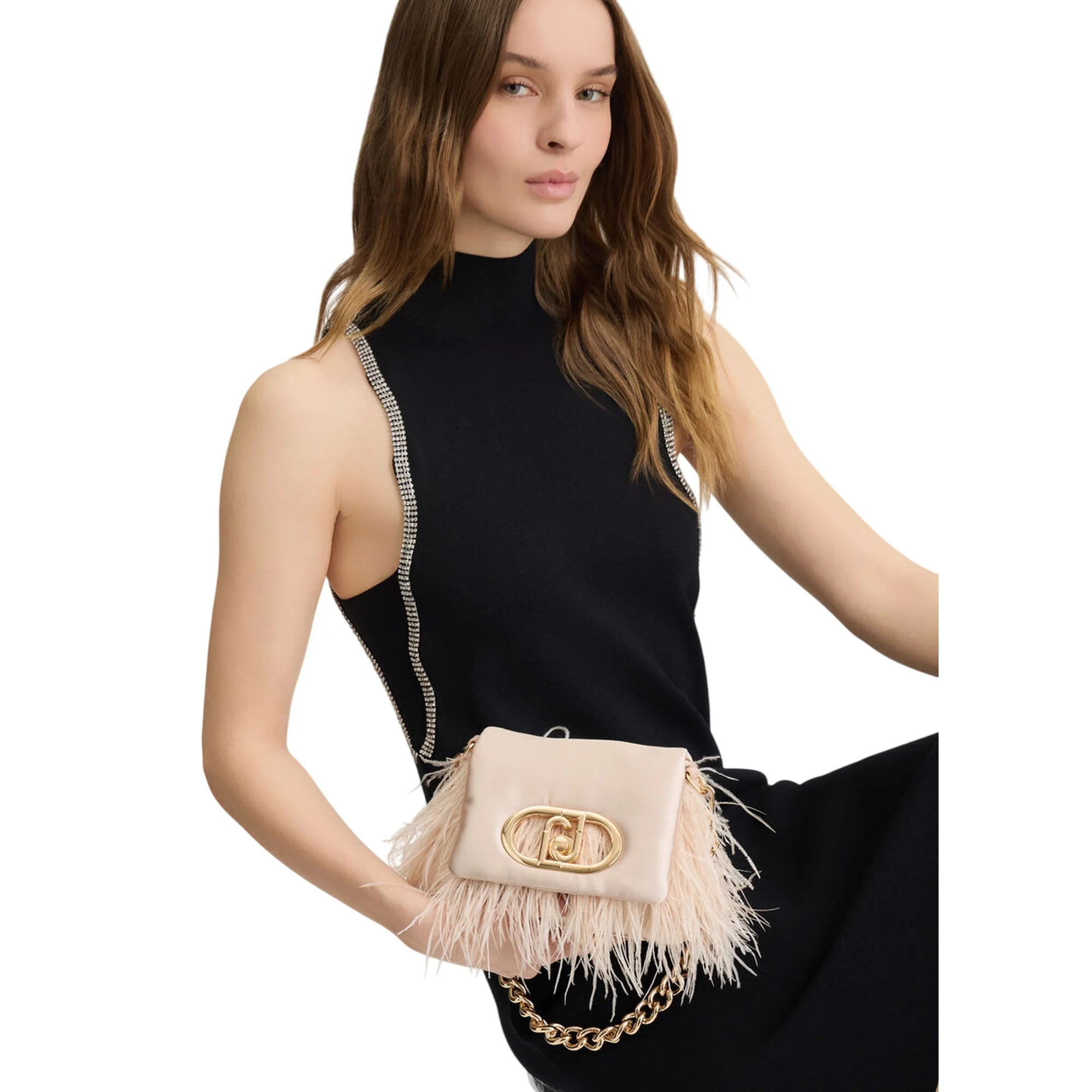 Borsa piccola a spalla LaPuffy con piume Rosa - Image 5