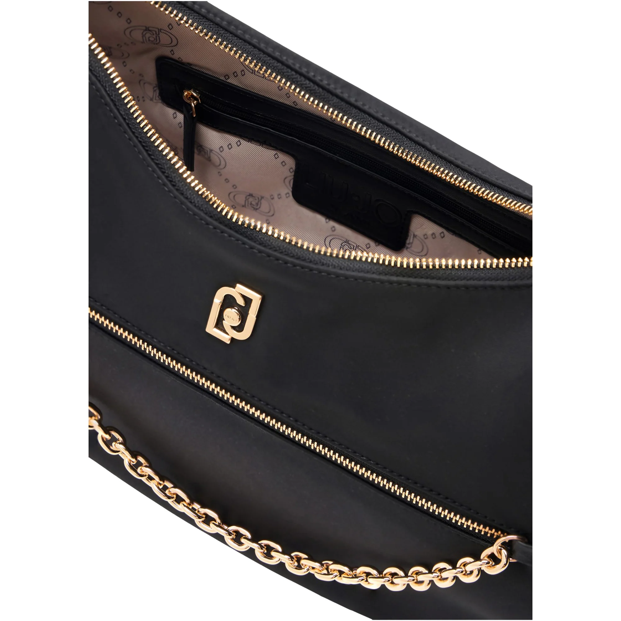 Borsa a spalla in nylon con catena Nero - Image 3
