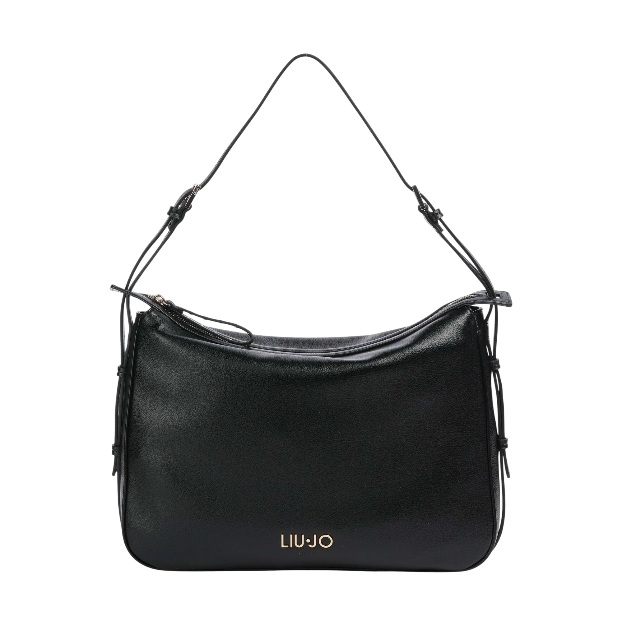 Borsa a spalla in pelle nera con dettagli in oro