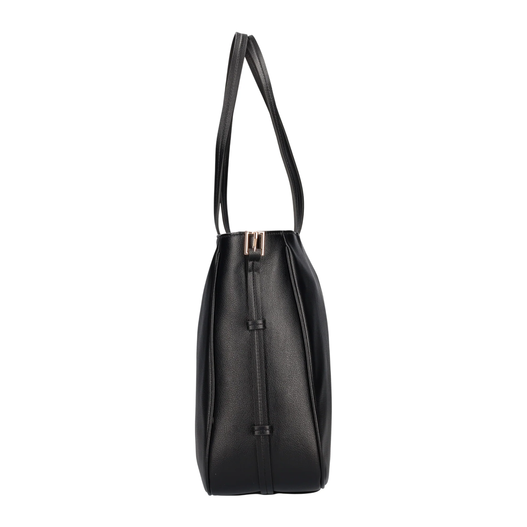 Shopping bag nera in ecopelle hardware dorato - Image 3