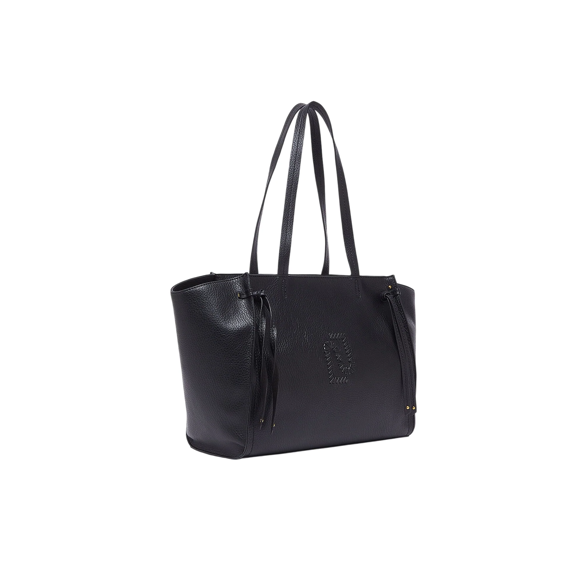 Borsa tote nera grande effetto bottalato con zip