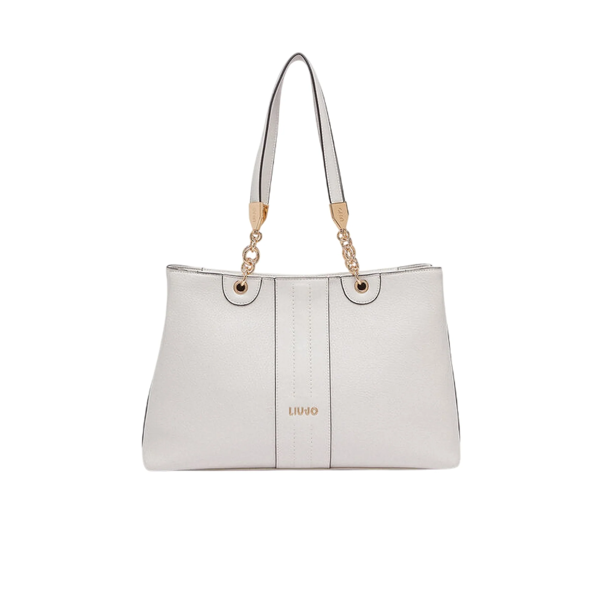 Borsa a spalla media con inserti catena Bianco