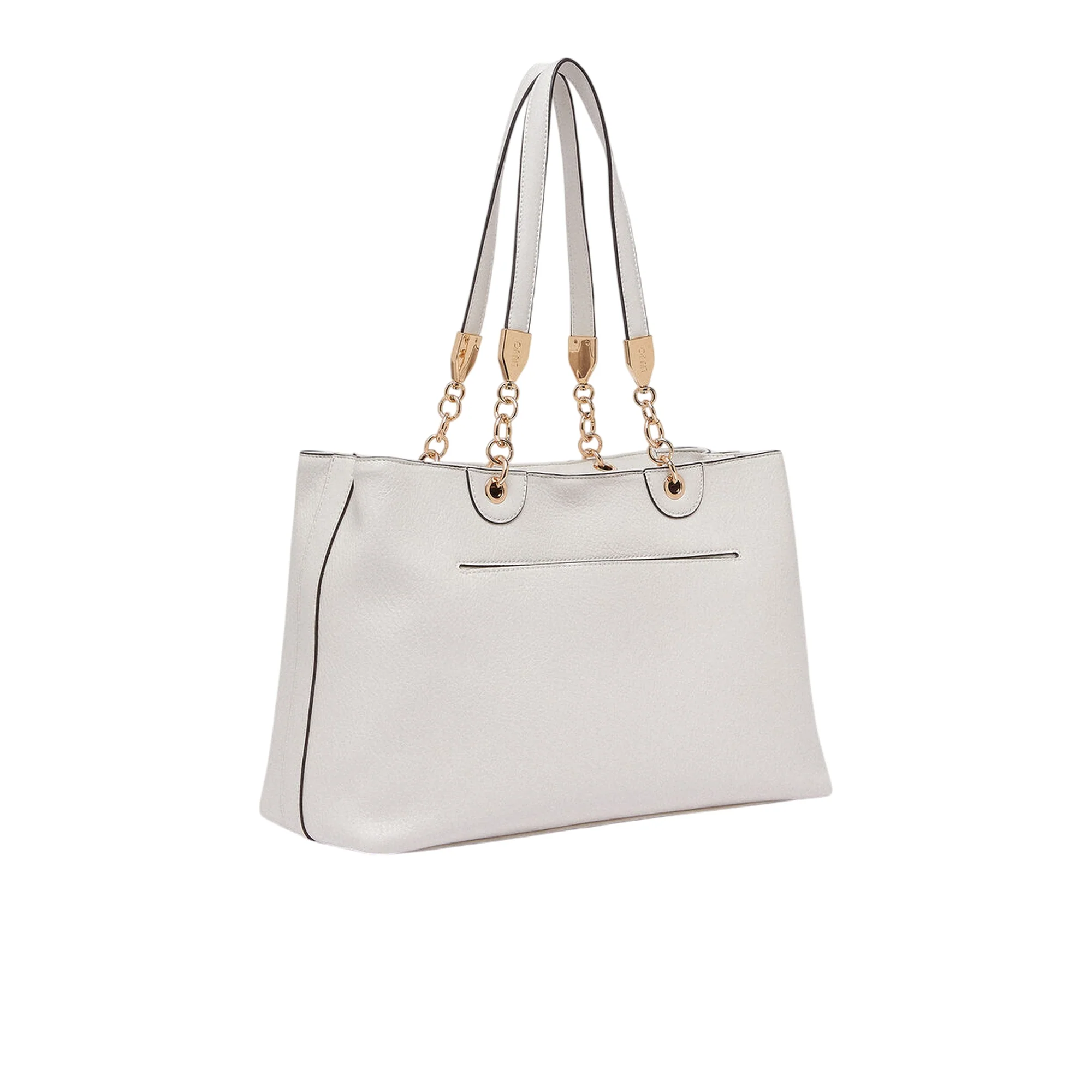 Borsa a spalla media con inserti catena Bianco - Image 2