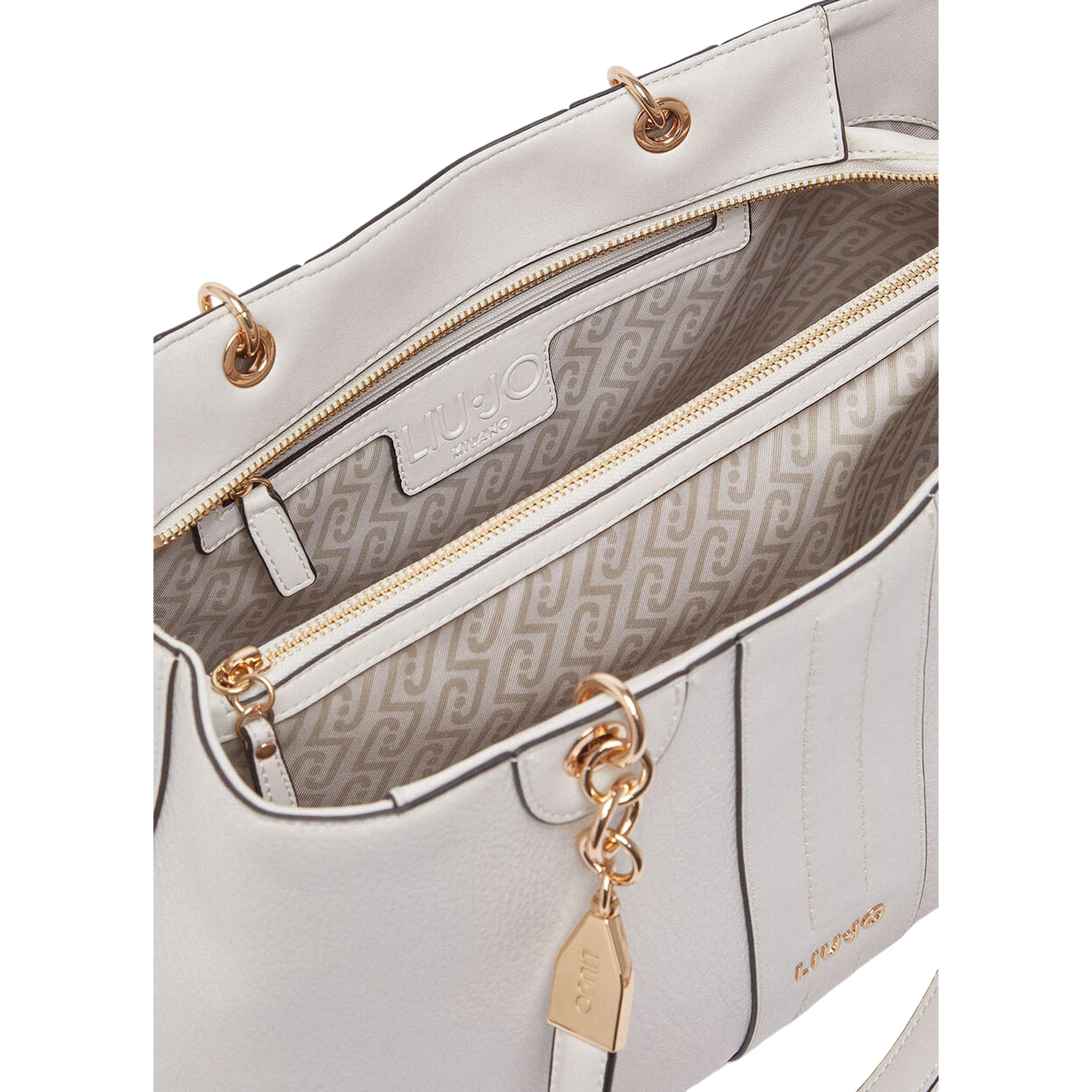 Borsa a spalla media con inserti catena Bianco - Image 3