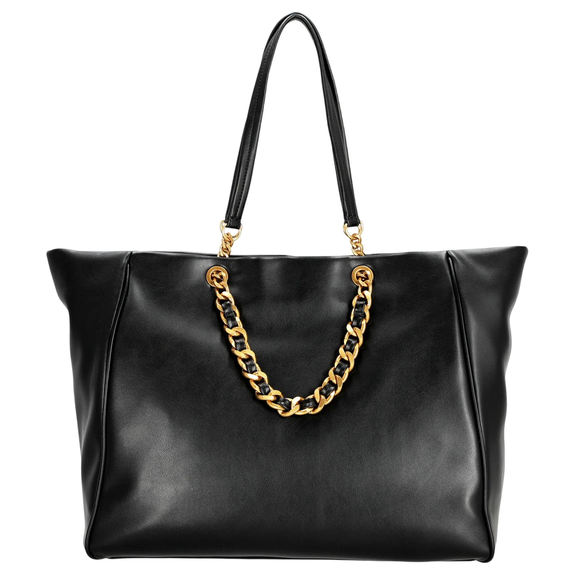 Borsa nera grande in ecopelle hardware dorato - Image 4