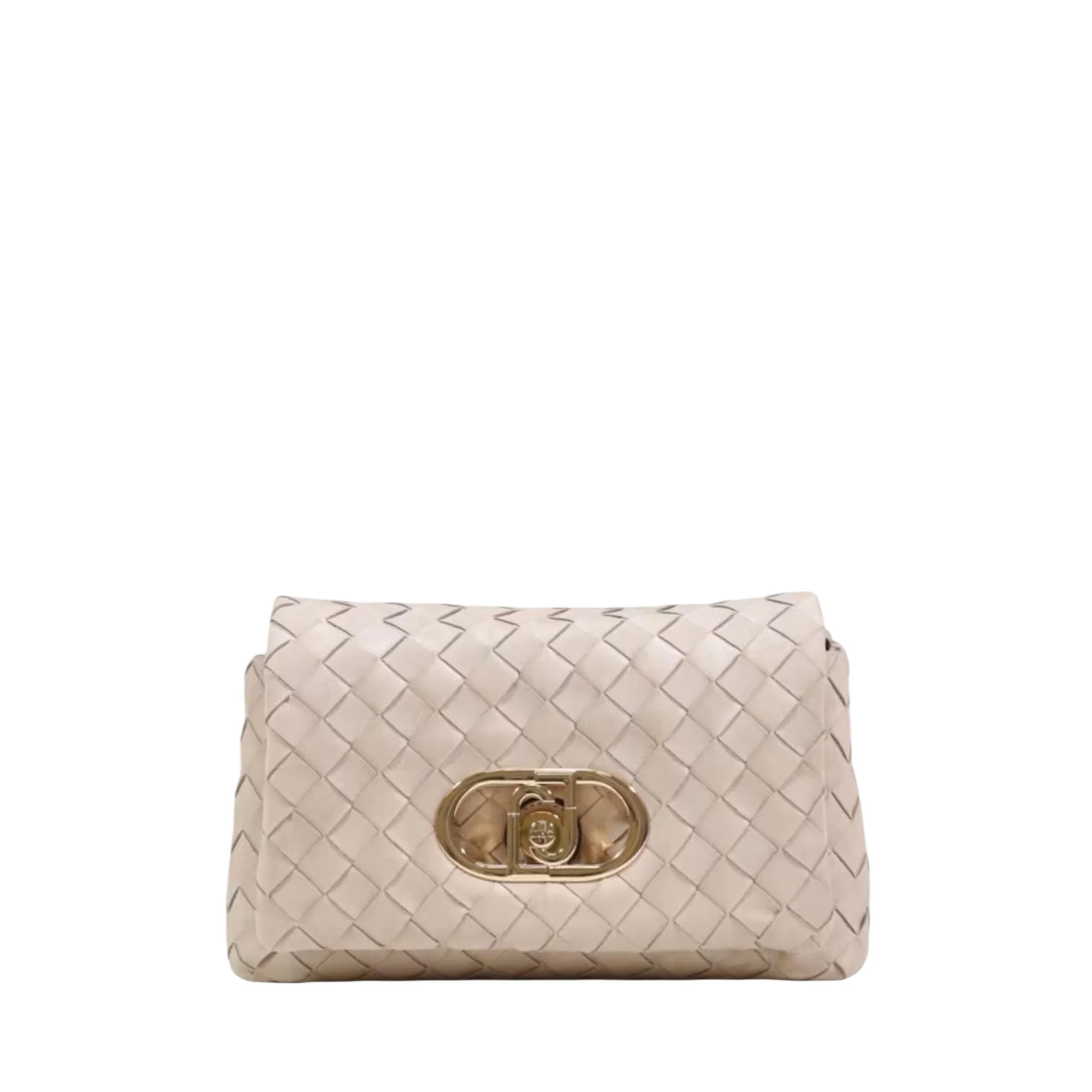 Borsa a spalla beige con lavorazione intrecciata