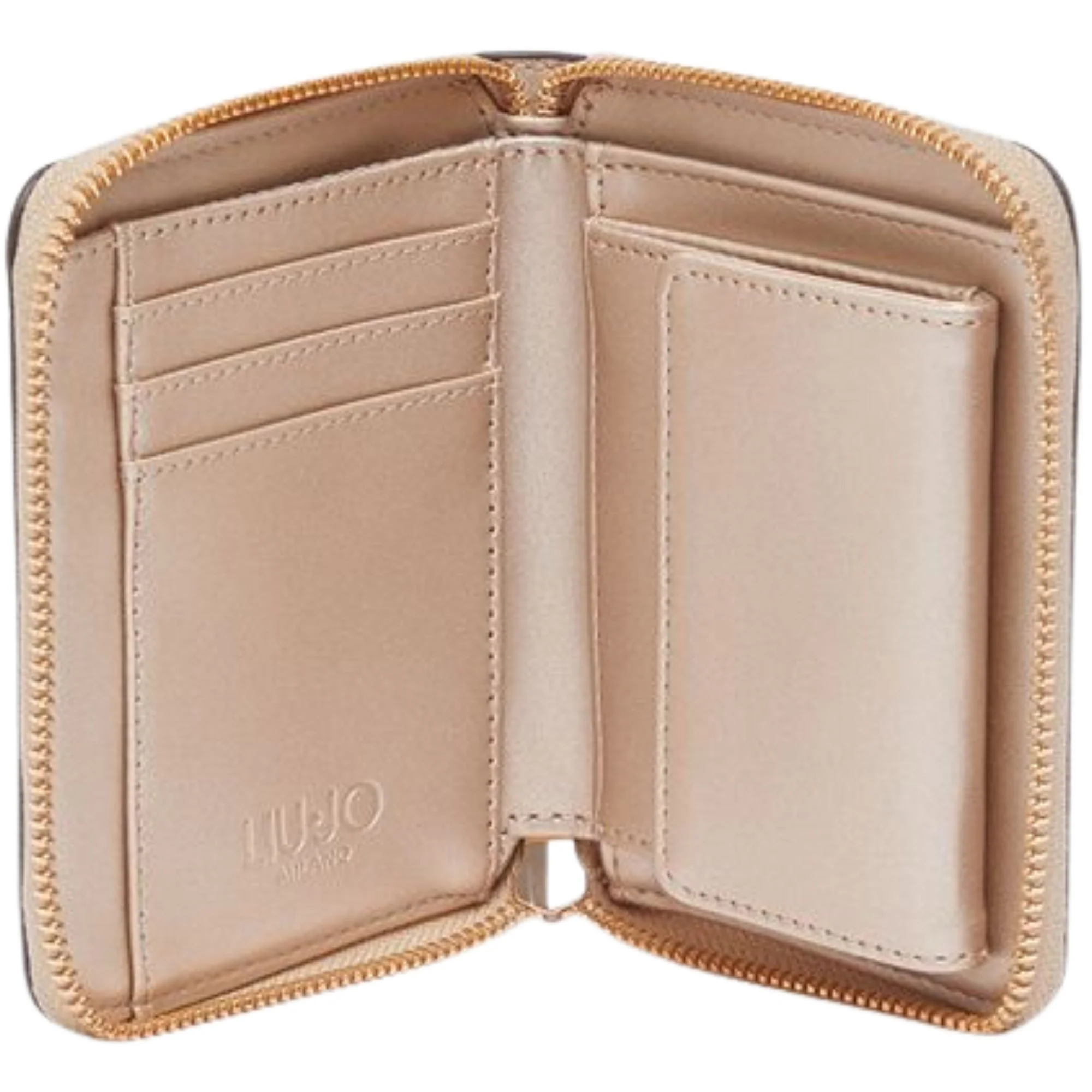 Portafoglio crema con zip e logo dorato - Image 2