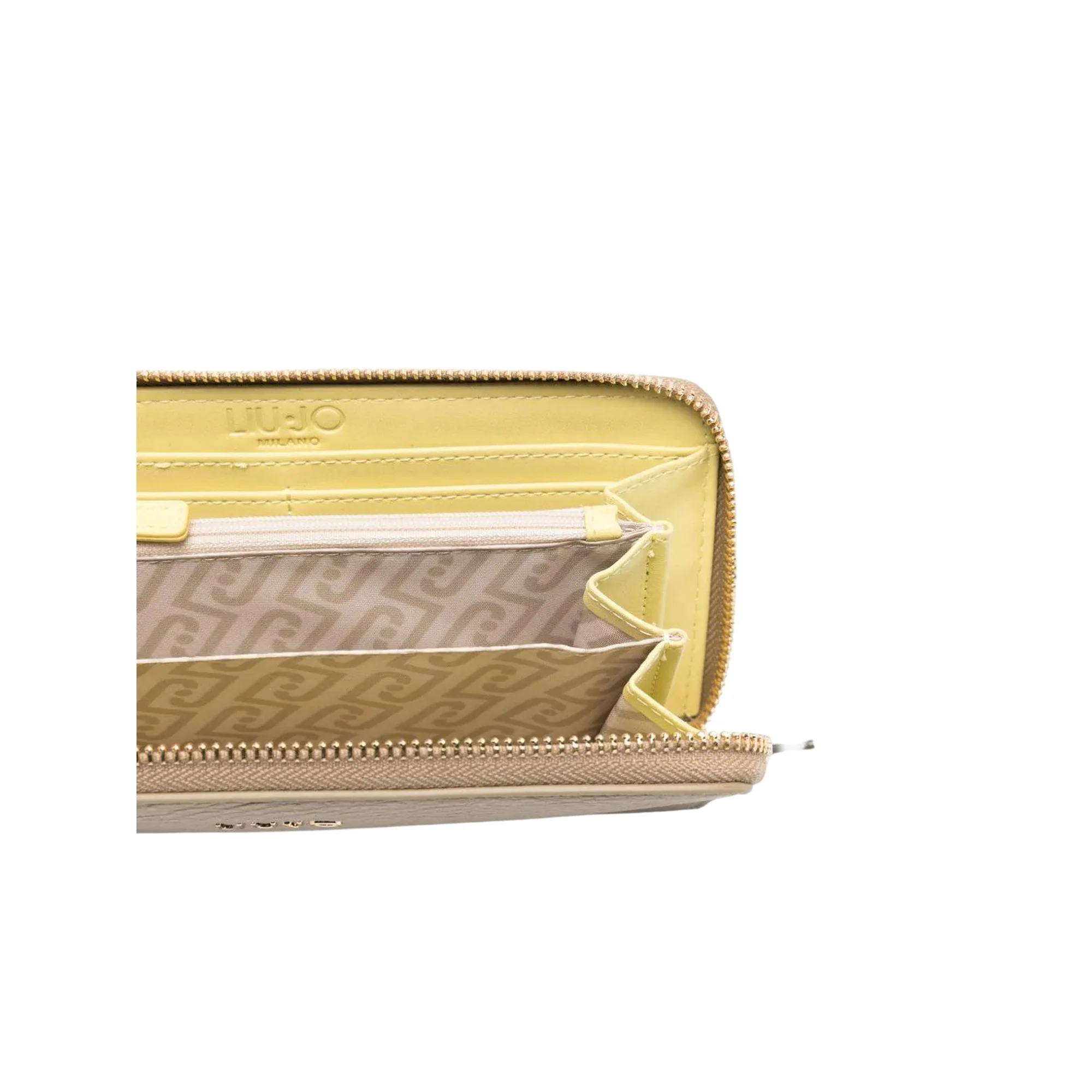 Portafoglio rettangolare beige con dettagli oro - Image 3