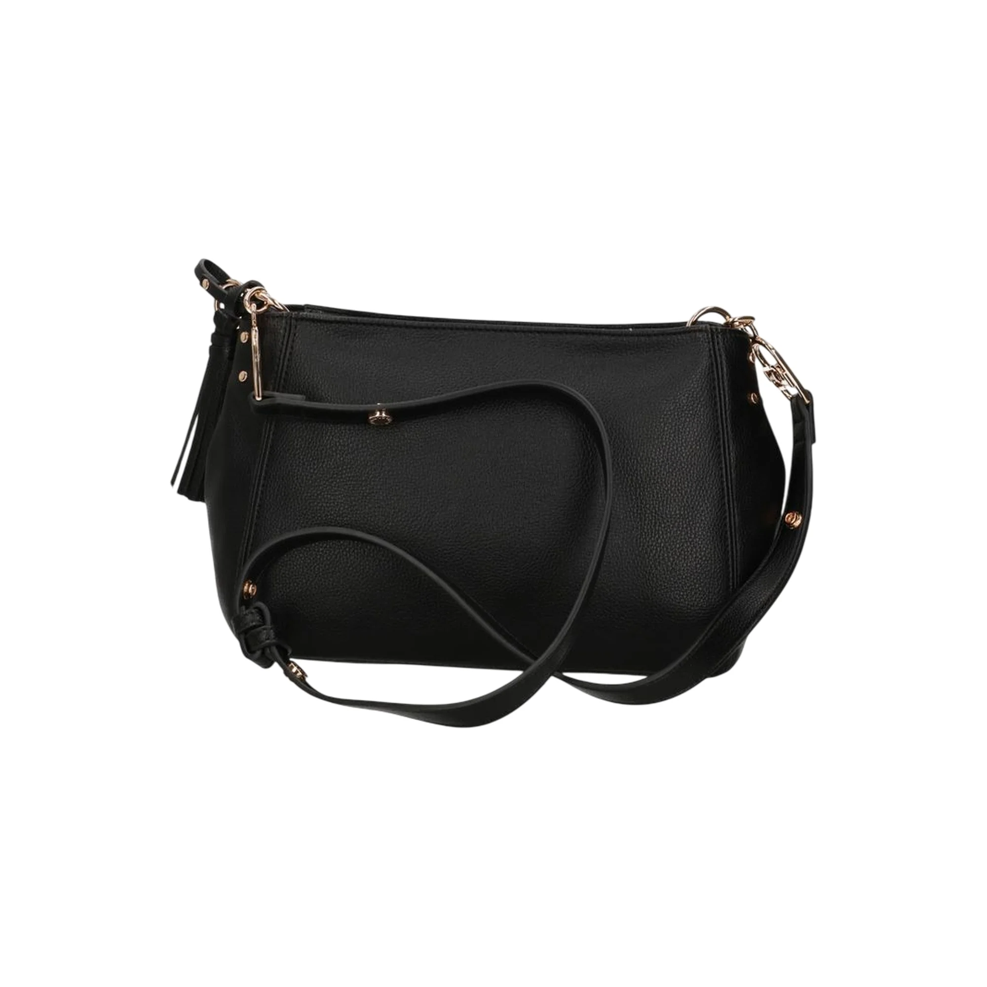 Borsa a tracolla nera in ecopelle dettagli in oro - Image 3