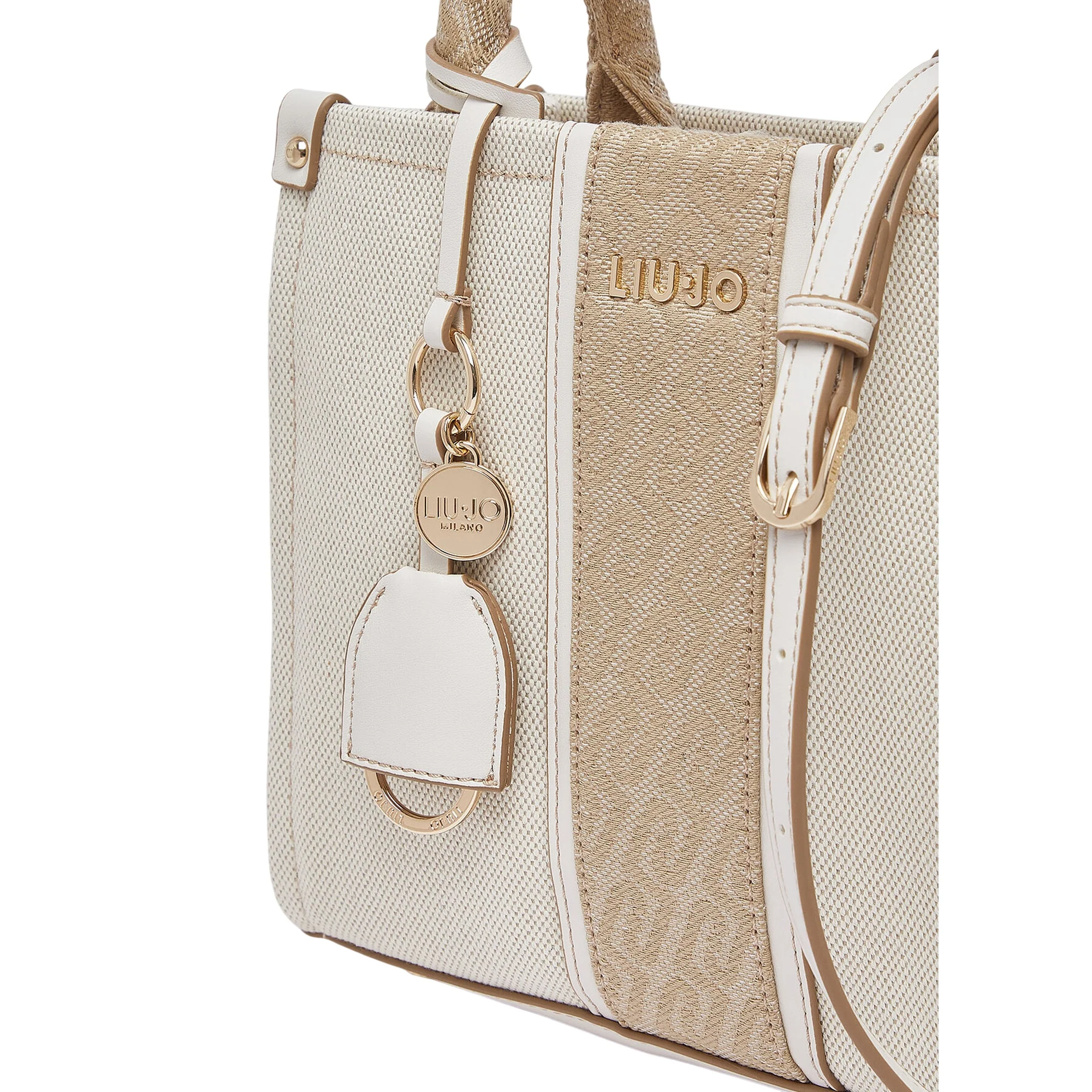 Borsa a mano con inserto jacquard e tracolla - Image 4