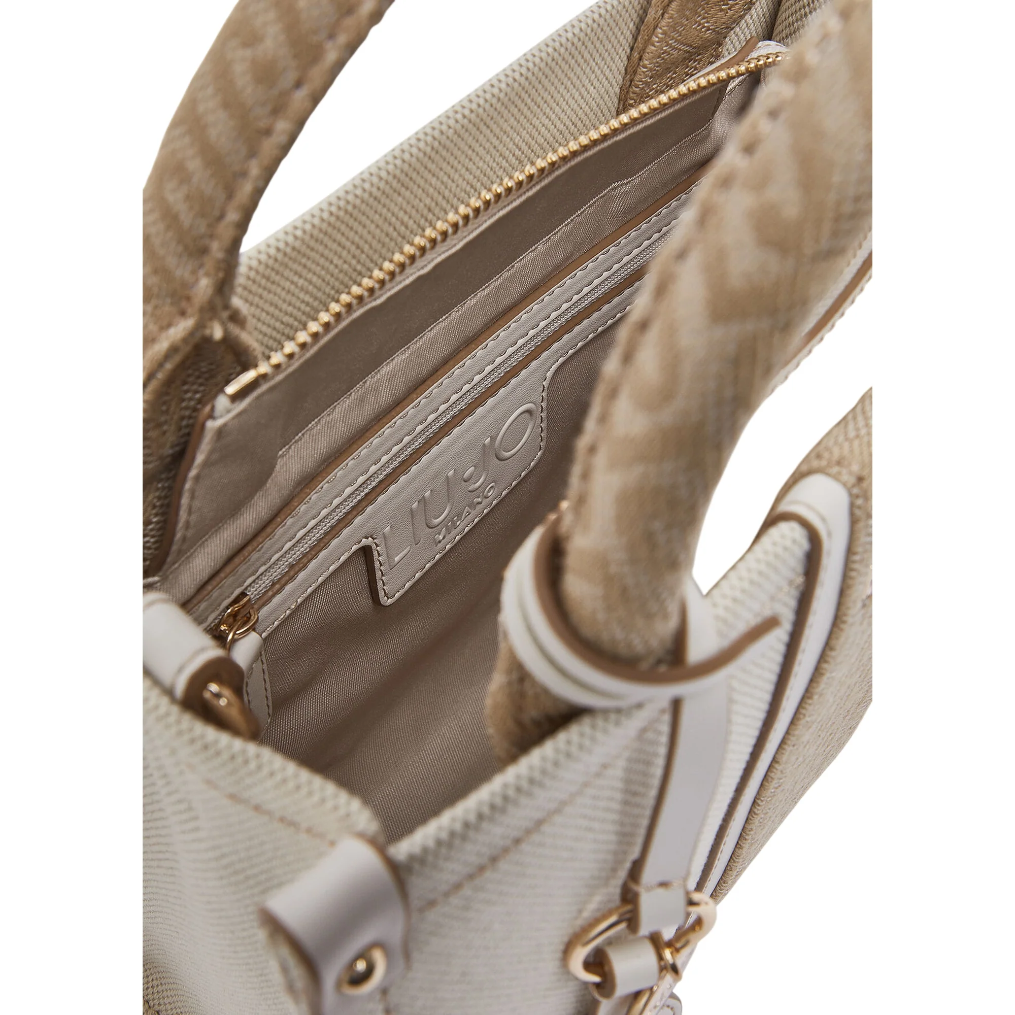 Borsa a mano con inserto jacquard e tracolla - Image 6