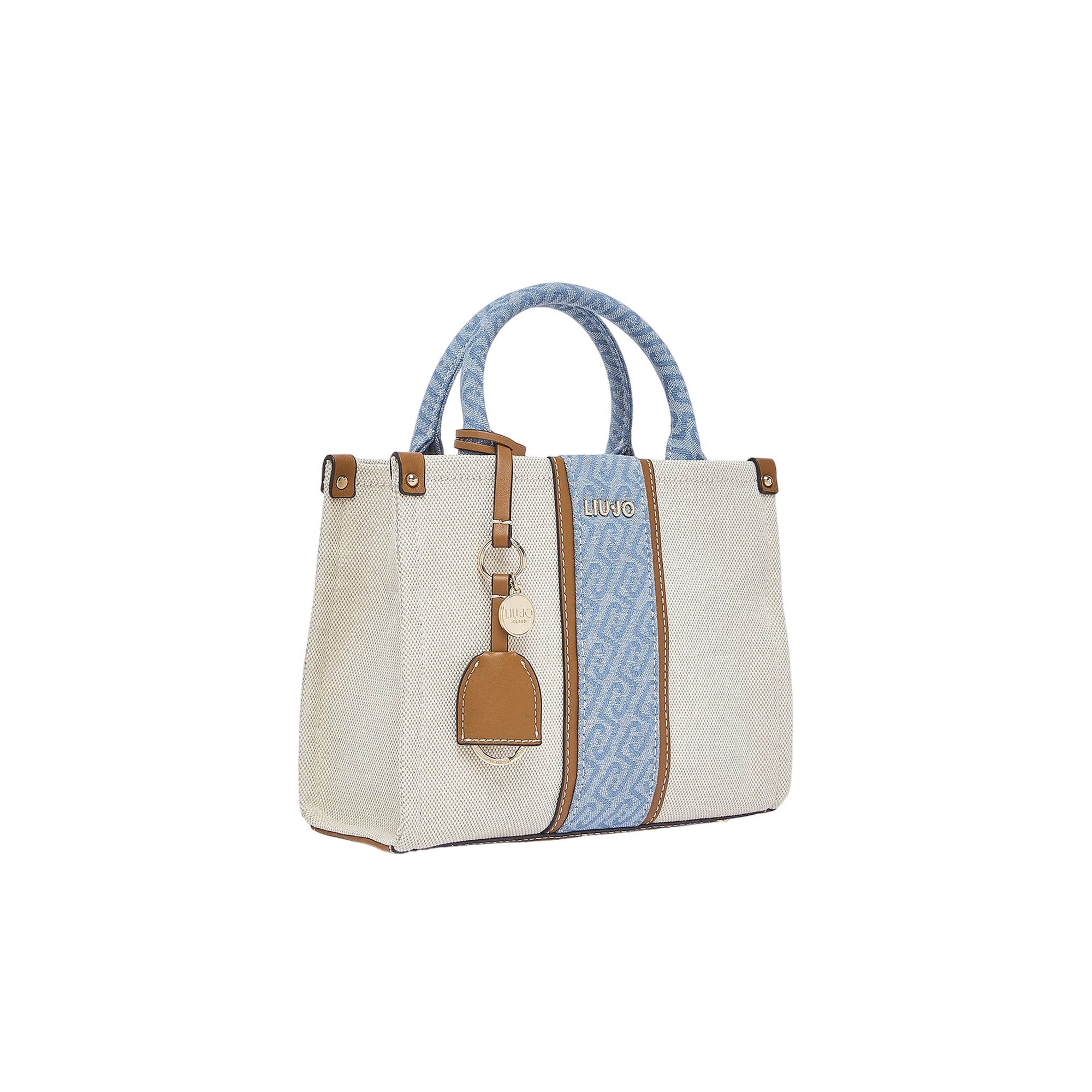 Borsa a mano beige e denim con tracolla - Image 2