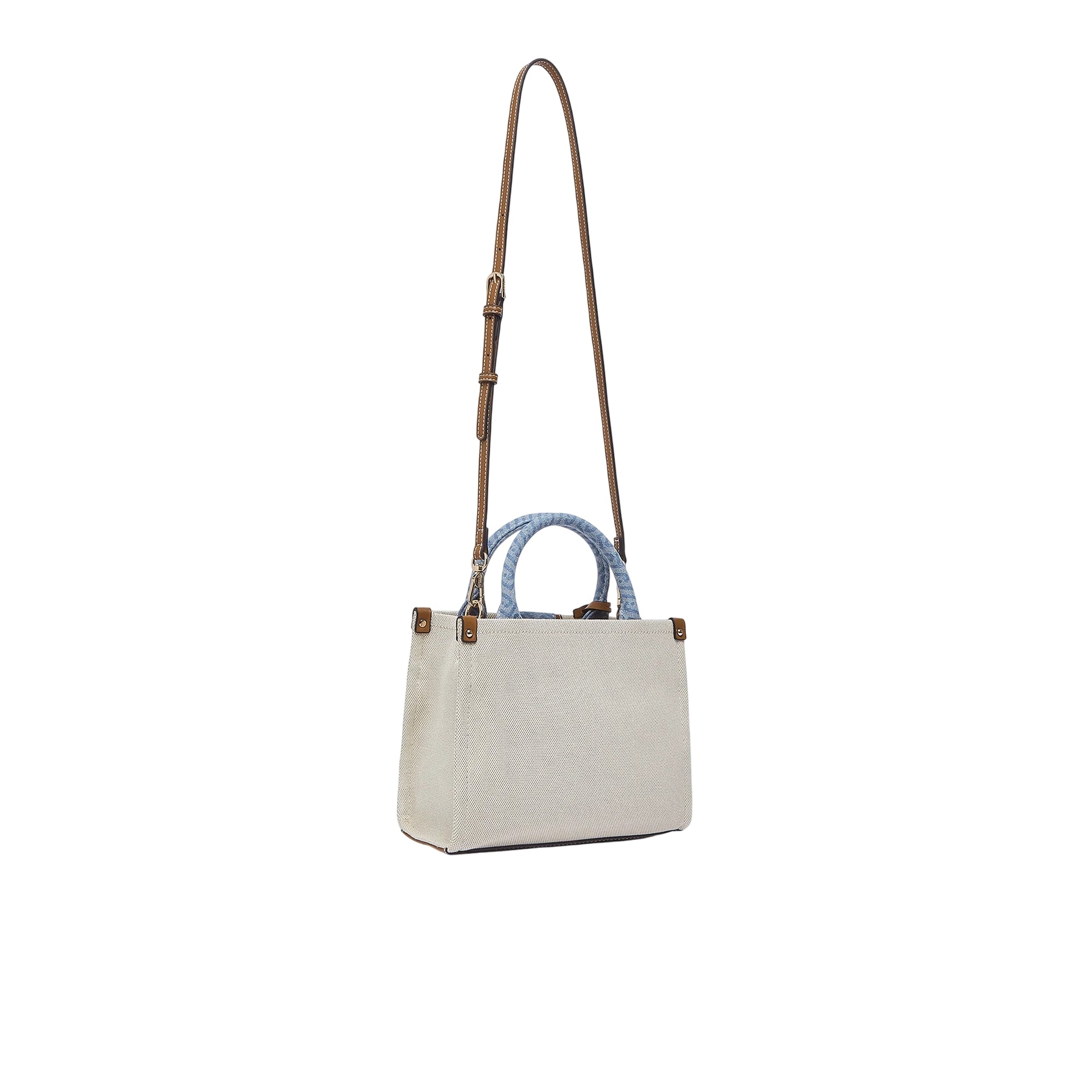 Borsa a mano beige e denim con tracolla - Image 3
