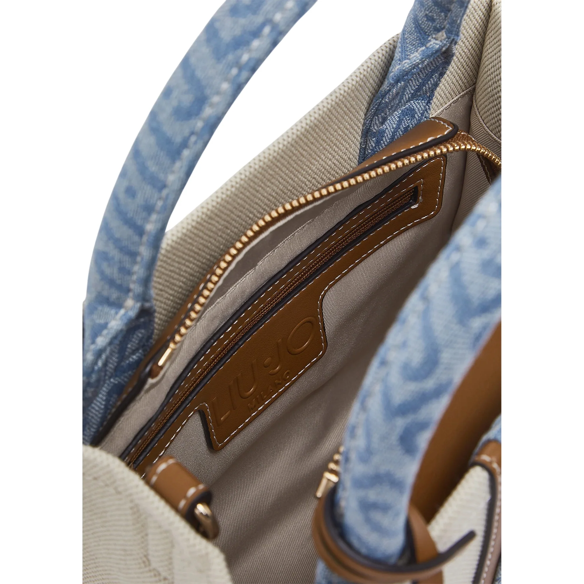 Borsa a mano beige e denim con tracolla - Image 6