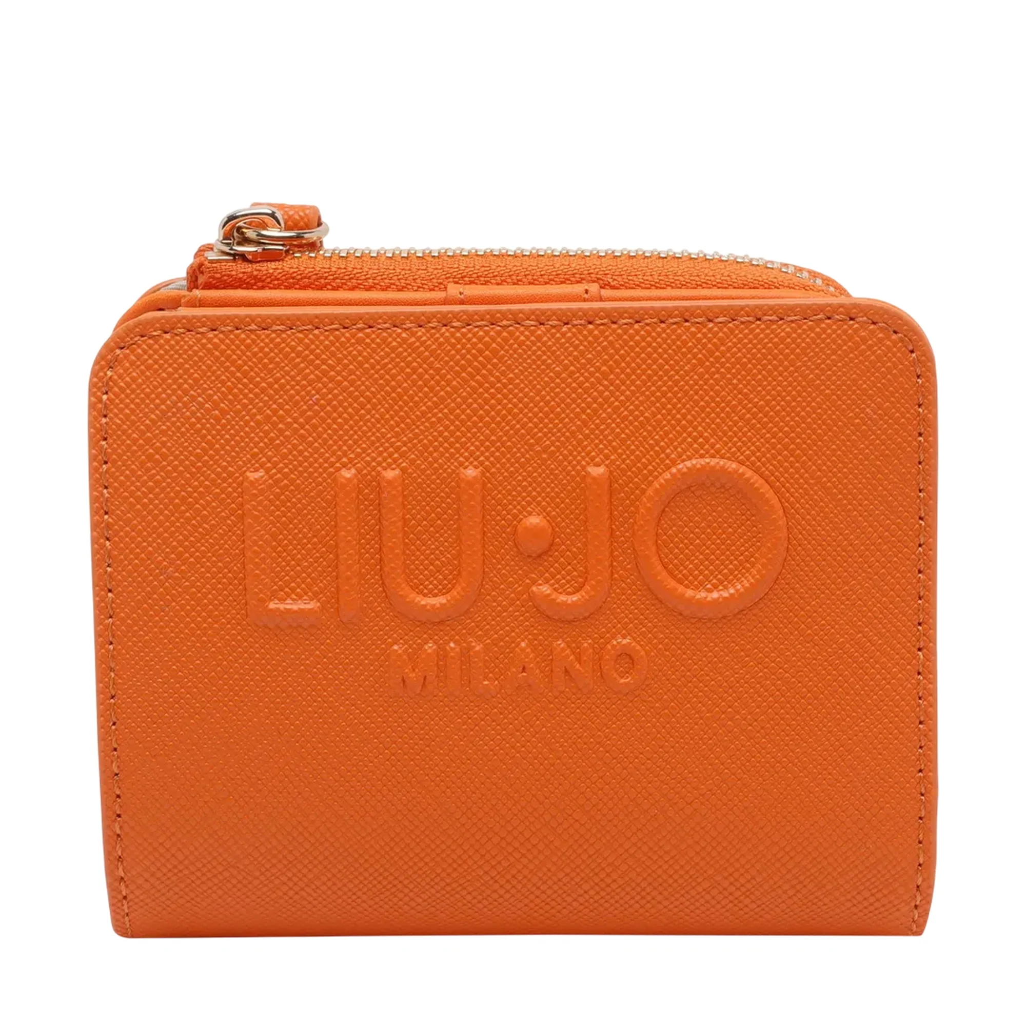 Portafoglio arancione piccolo con logo in rilievo