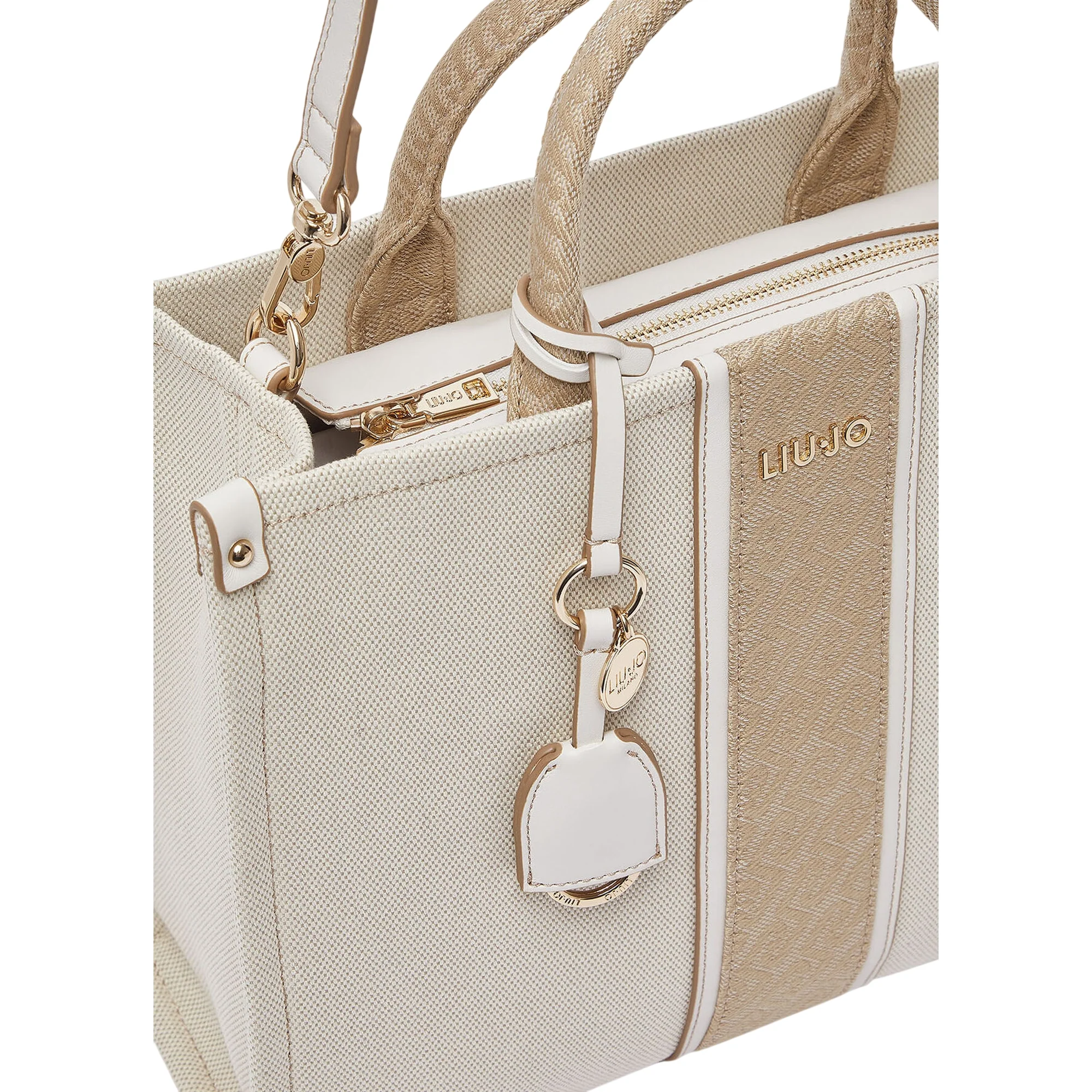 Borsa media a mano color crema e jacquard - Image 4